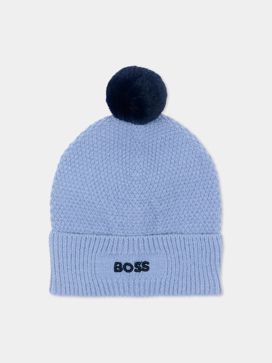 Berretto azzurro per neonato con logo,Boss,J53576 896
