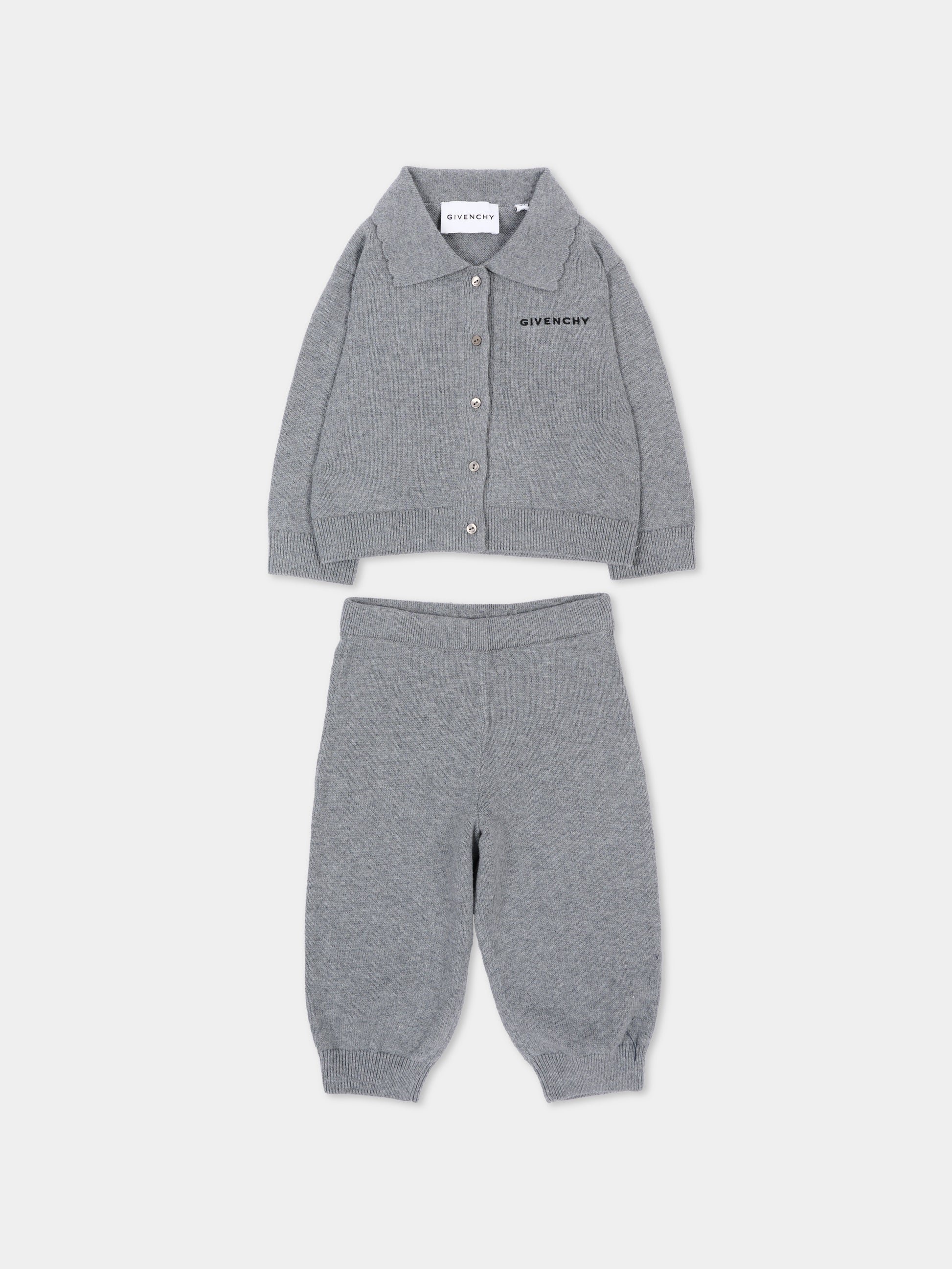 Completo sportivo lungo grigio per neonata con logo,Givenchy Kids,H31295 A47