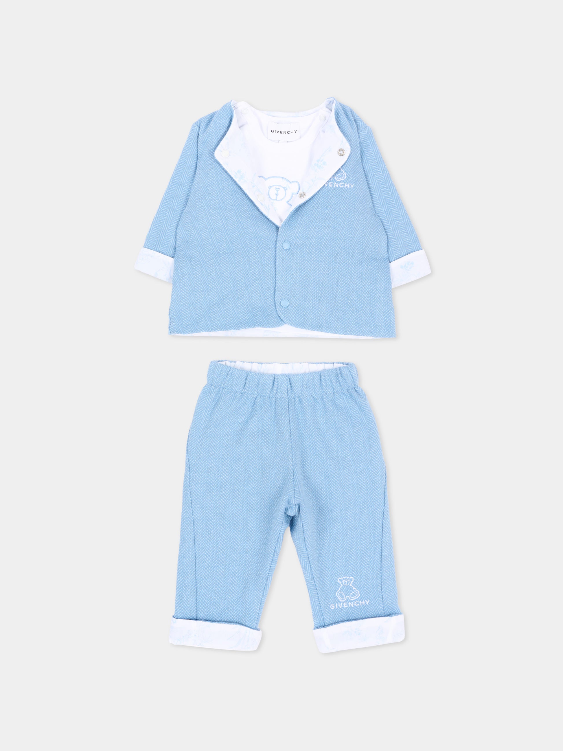 Completo nascita azzurro con ricamo,Givenchy Kids,H31537 783