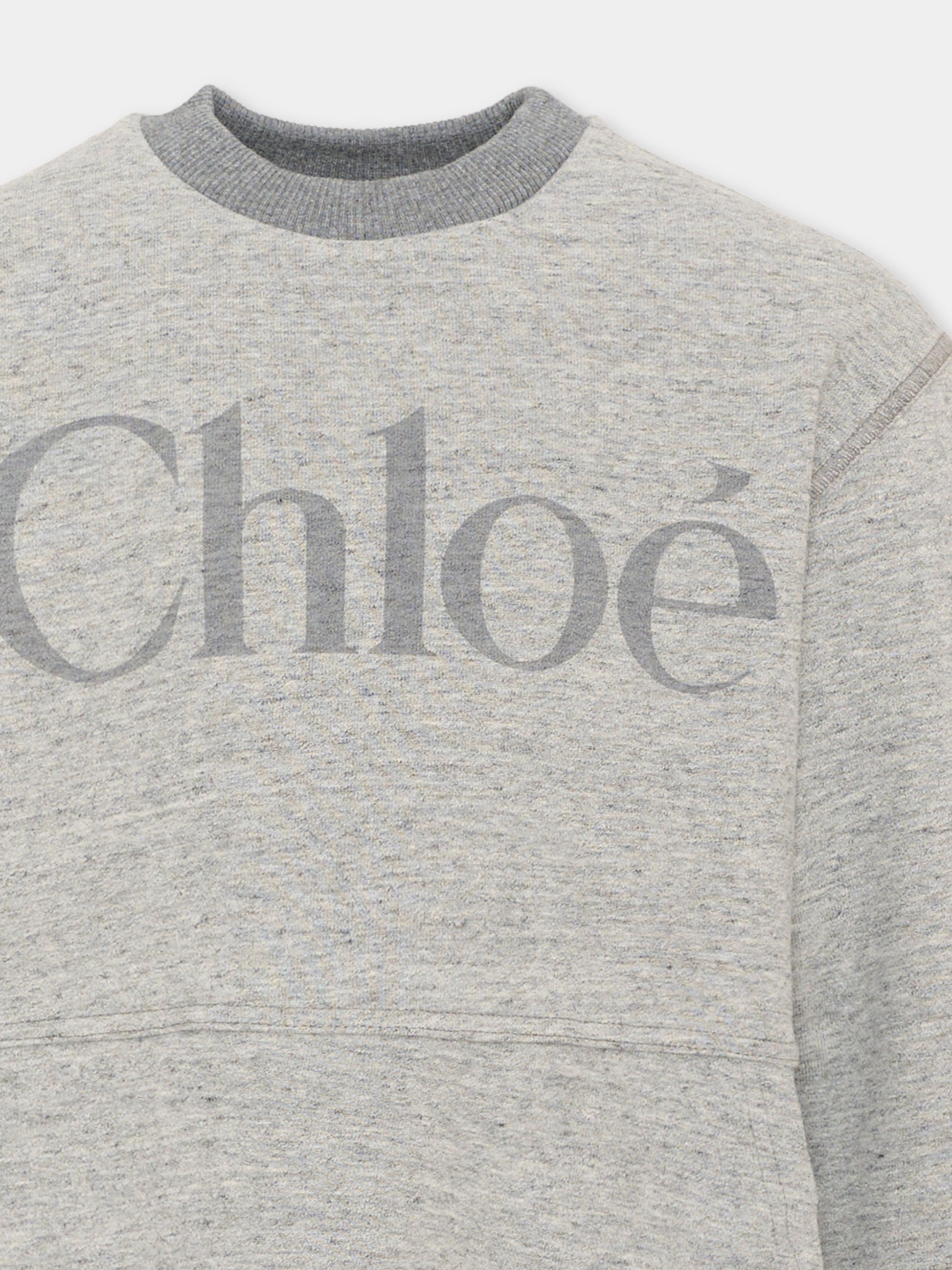 Vestito a manica lunga grigio con logo per bambina,Chloé Kids,C21244 M07