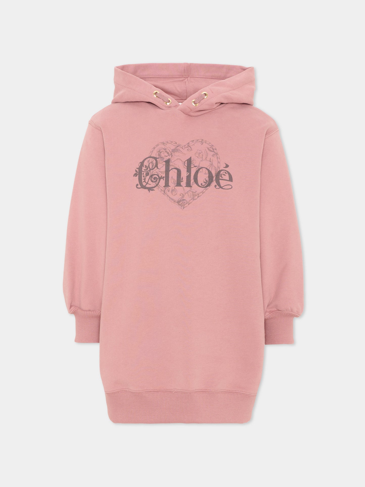 Vestito a manica lunga rosa con logo,Chloé Kids,C21245 48W