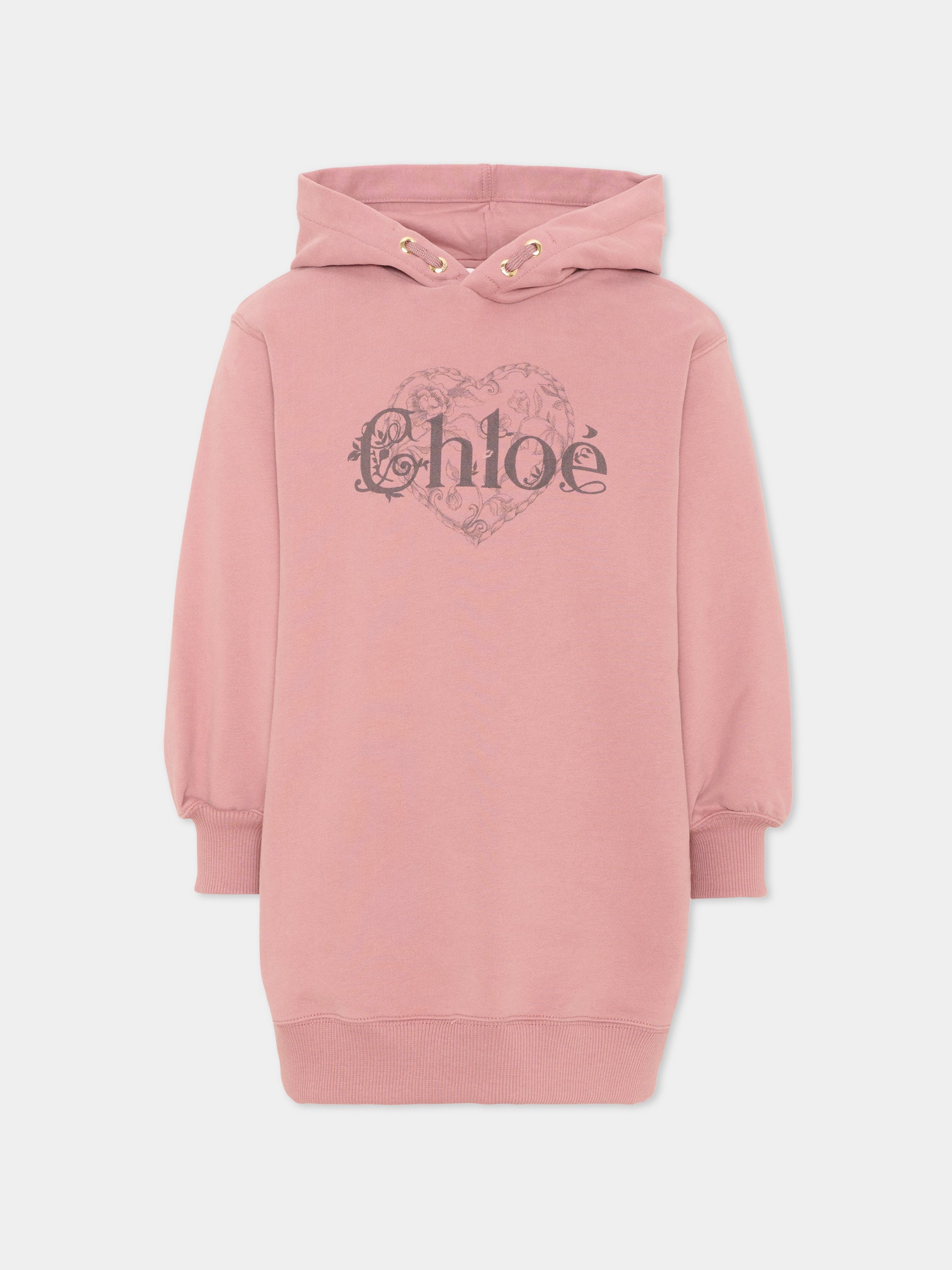Vestito a manica lunga rosa con logo,Chloé Kids,C21245 48W