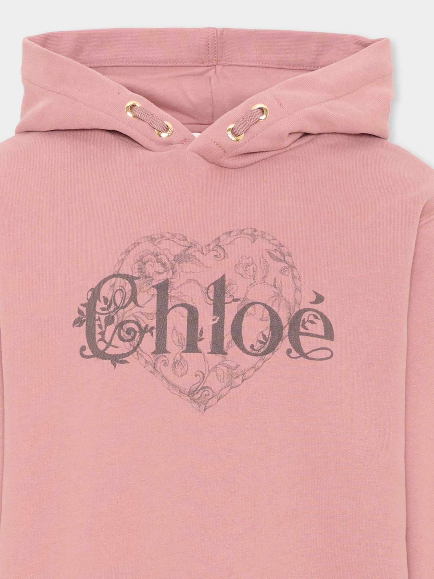 Vestito a manica lunga rosa con logo,Chloé Kids,C21245 48W