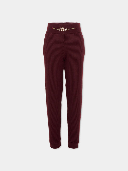 Pantalone bordeaux per bambina con logo,Chloé Kids,C21261 94E