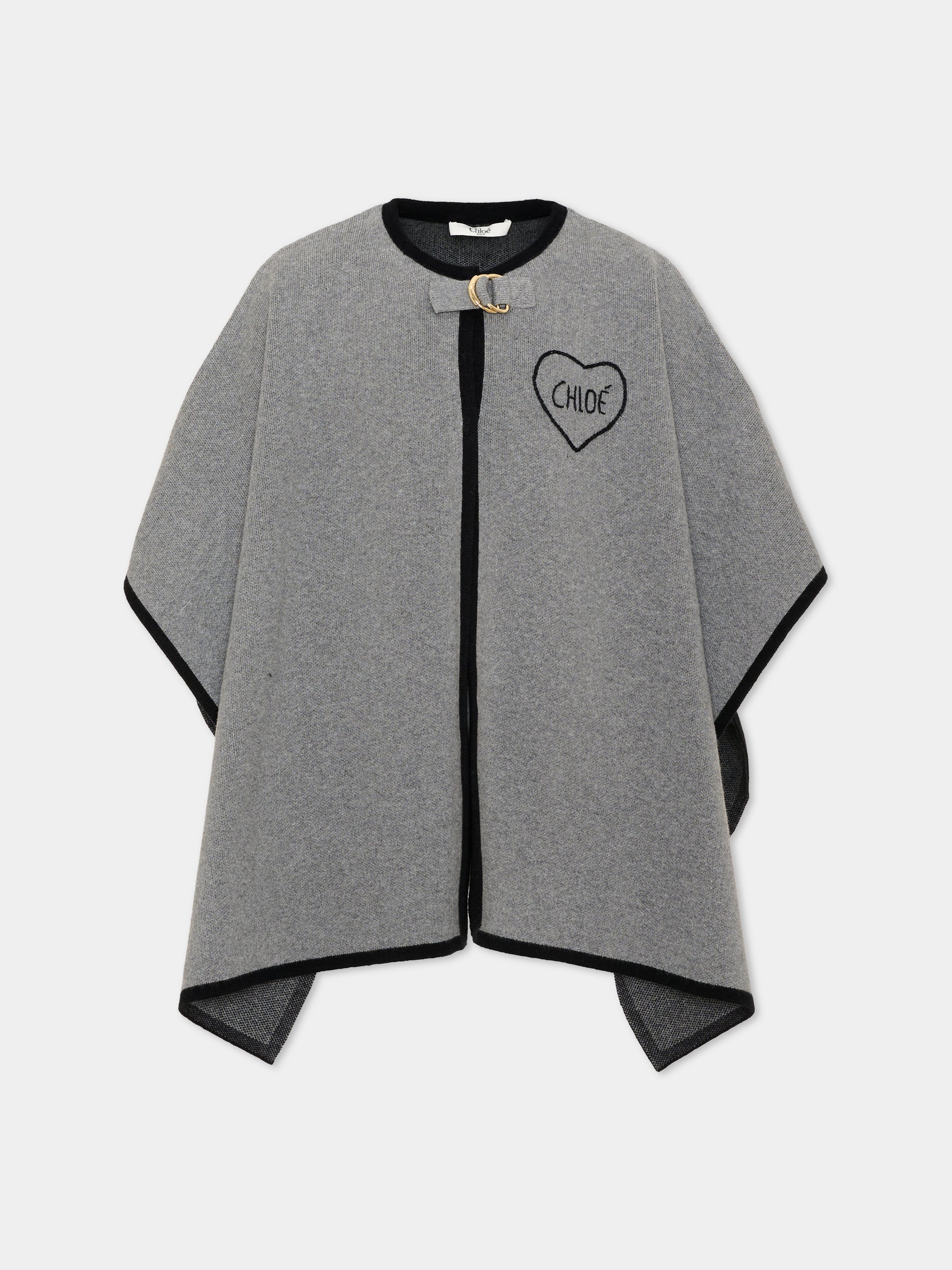 Cappa grigia per bambina in maglia con logo,Chloé Kids,C21272 A46
