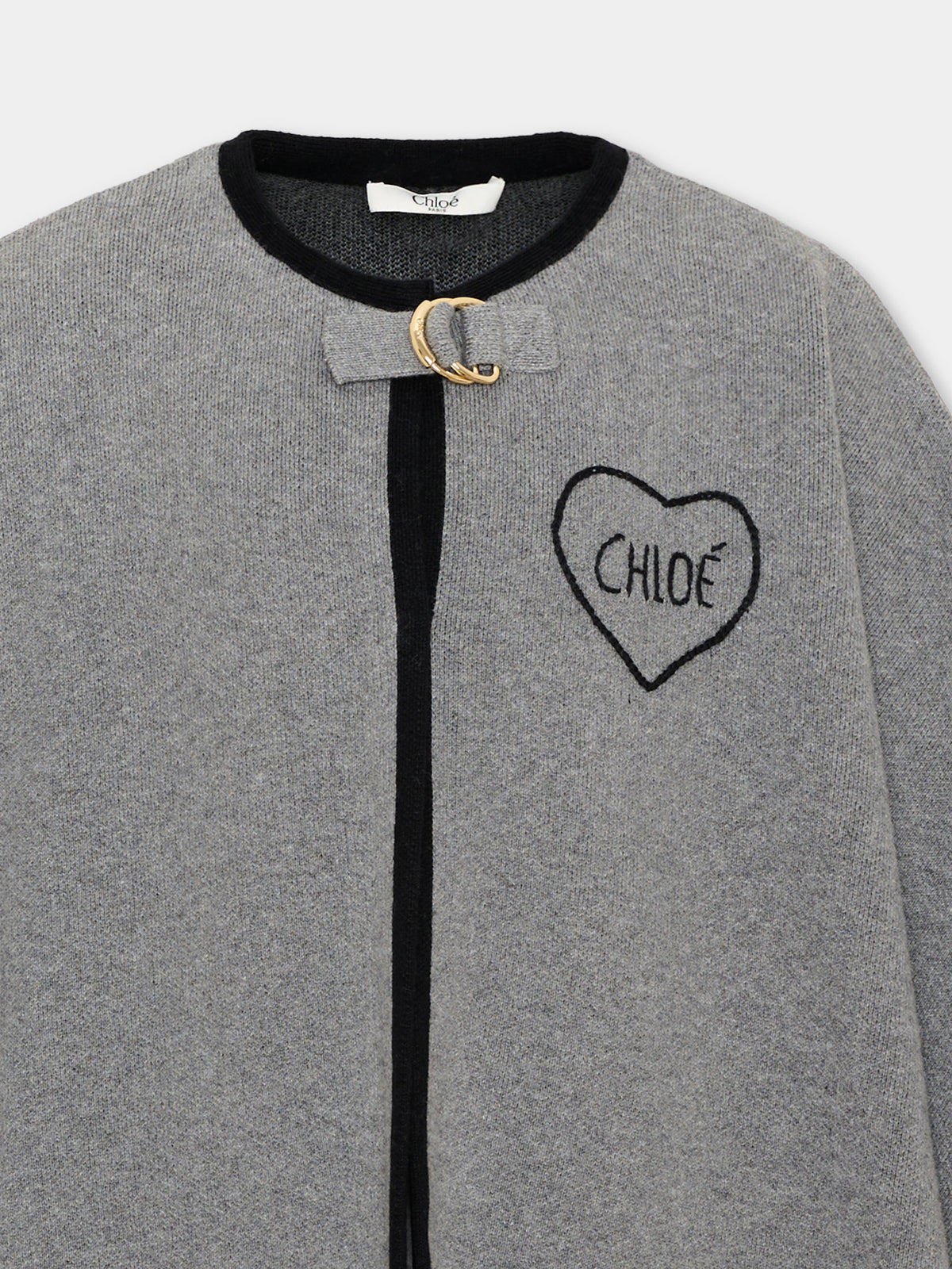 Cappa grigia per bambina in maglia con logo,Chloé Kids,C21272 A46