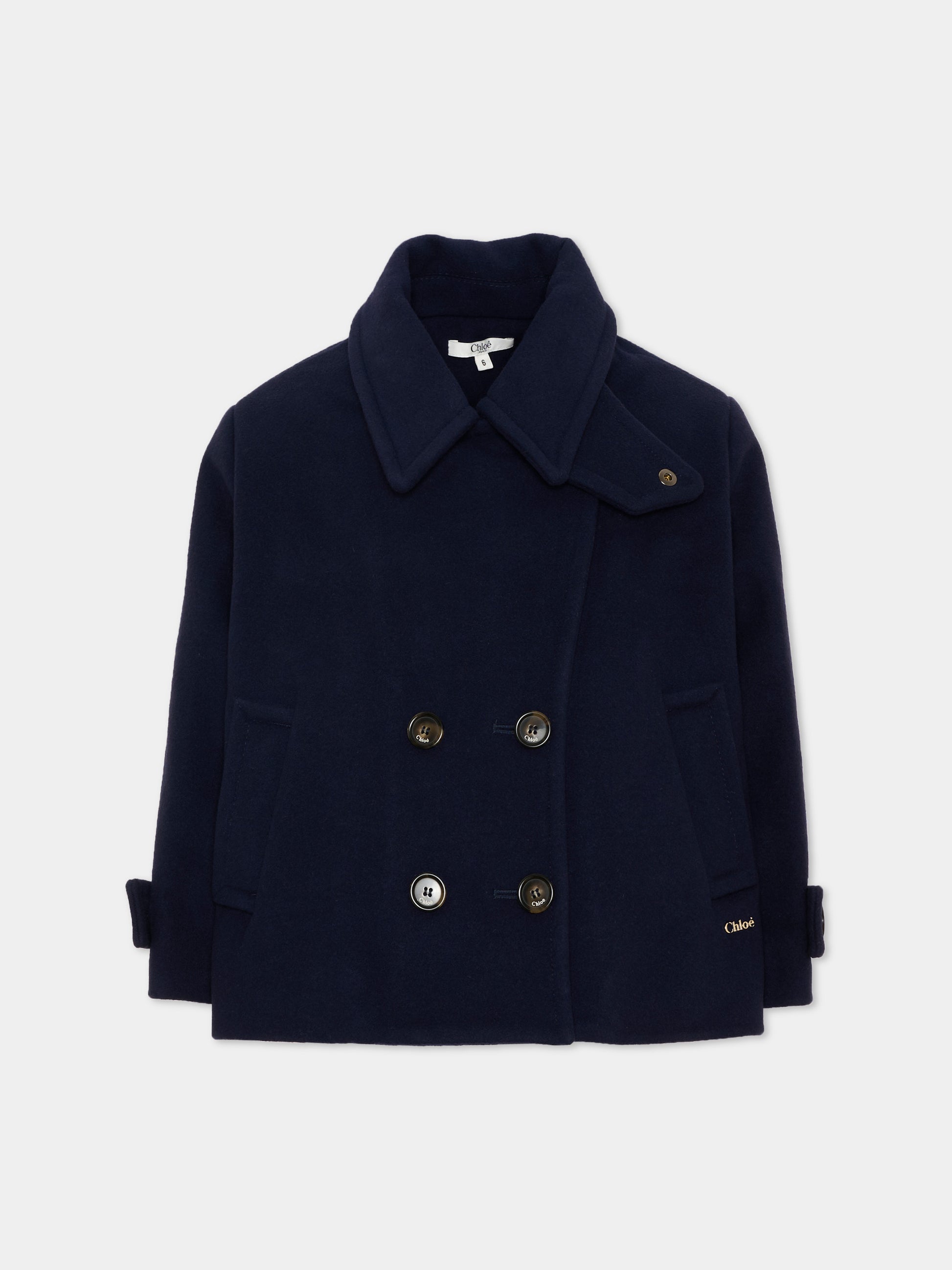 Cappotto blu per bambina doppiopetto,Chloé Kids,C21281 859