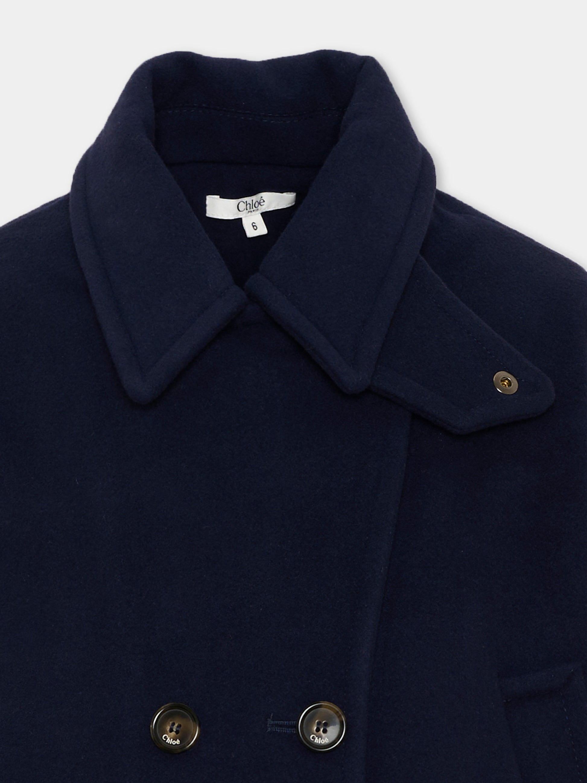 Cappotto blu per bambina doppiopetto,Chloé Kids,C21281 859