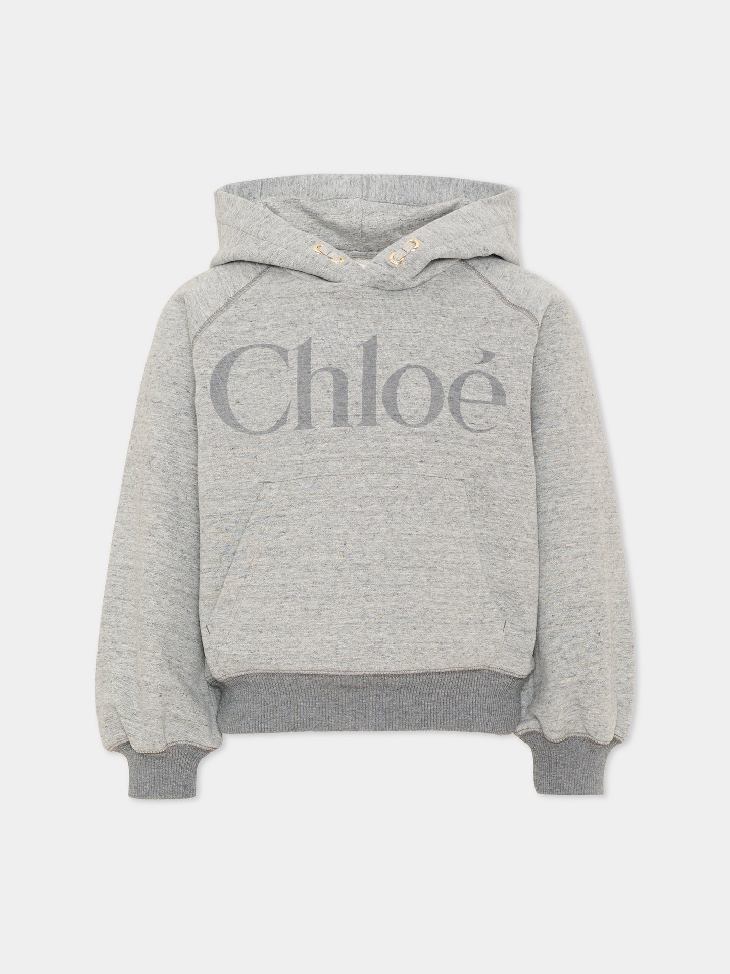 Felpa con cappuccio grigia con logo,Chloé Kids,C21284 M07