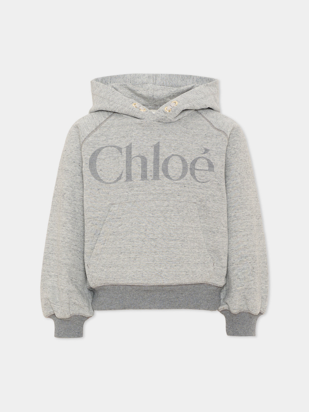 Felpa con cappuccio grigia con logo,Chloé Kids,C21284 M07