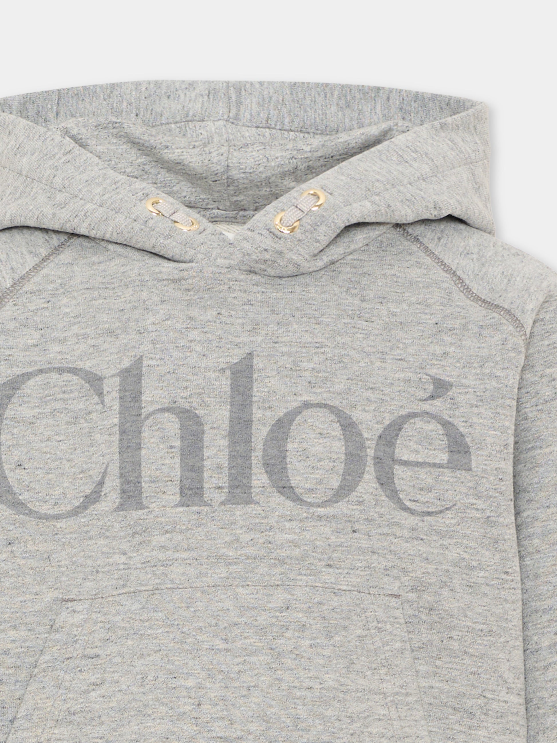 Felpa con cappuccio grigia con logo,Chloé Kids,C21284 M07