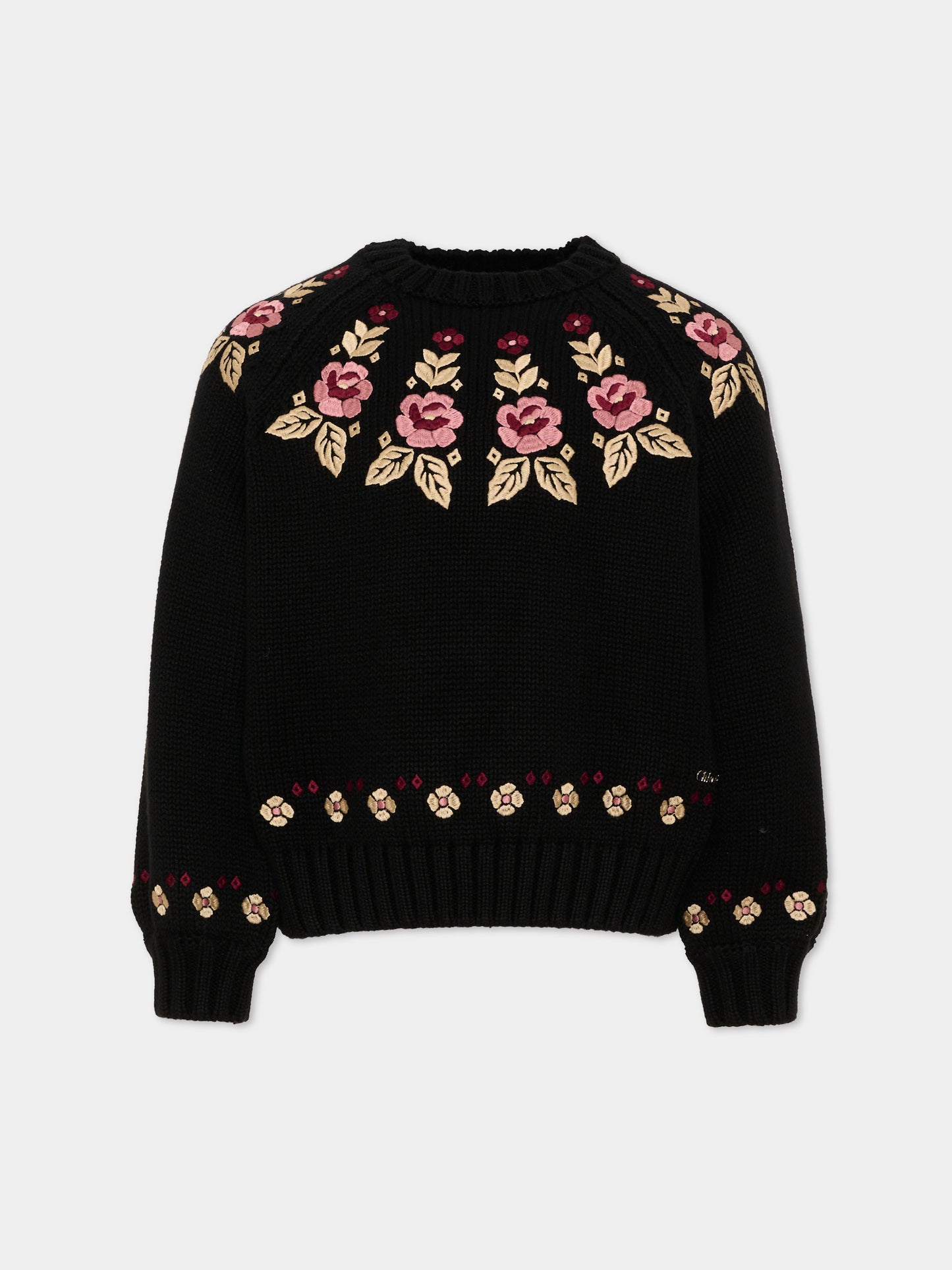 Maglione nero per bambina floreale,Chloé Kids,C21293 09B