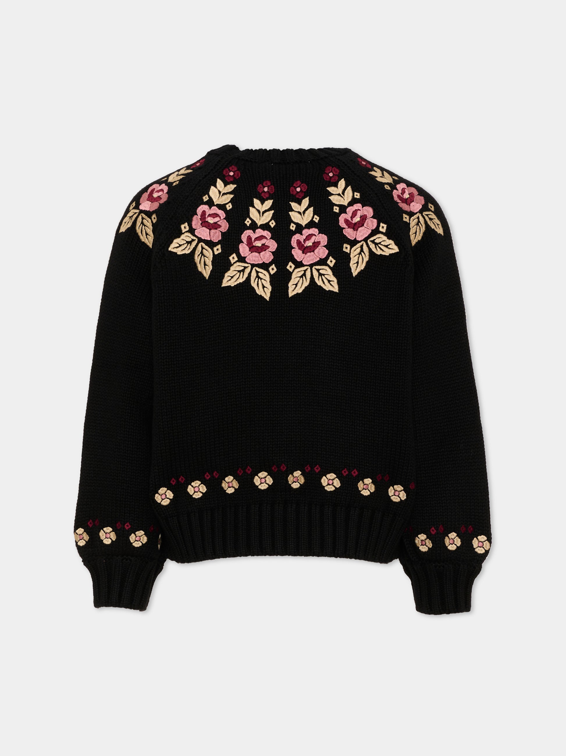 Maglione nero per bambina floreale,Chloé Kids,C21293 09B