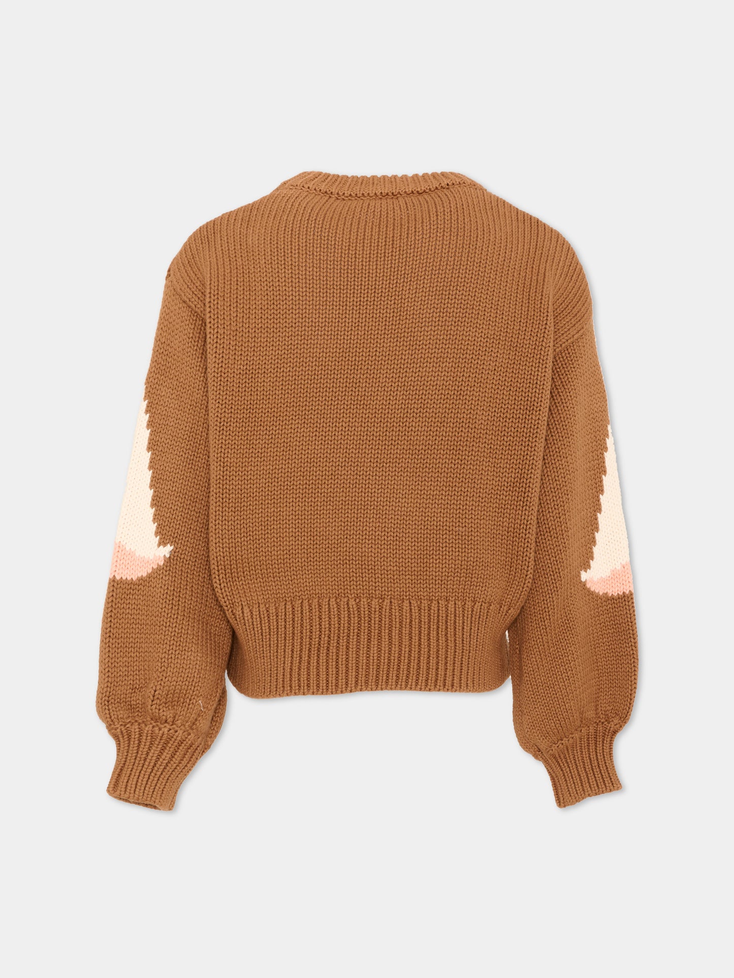 Maglione marrone per bambina con cigni,Chloé Kids,C21294 31F