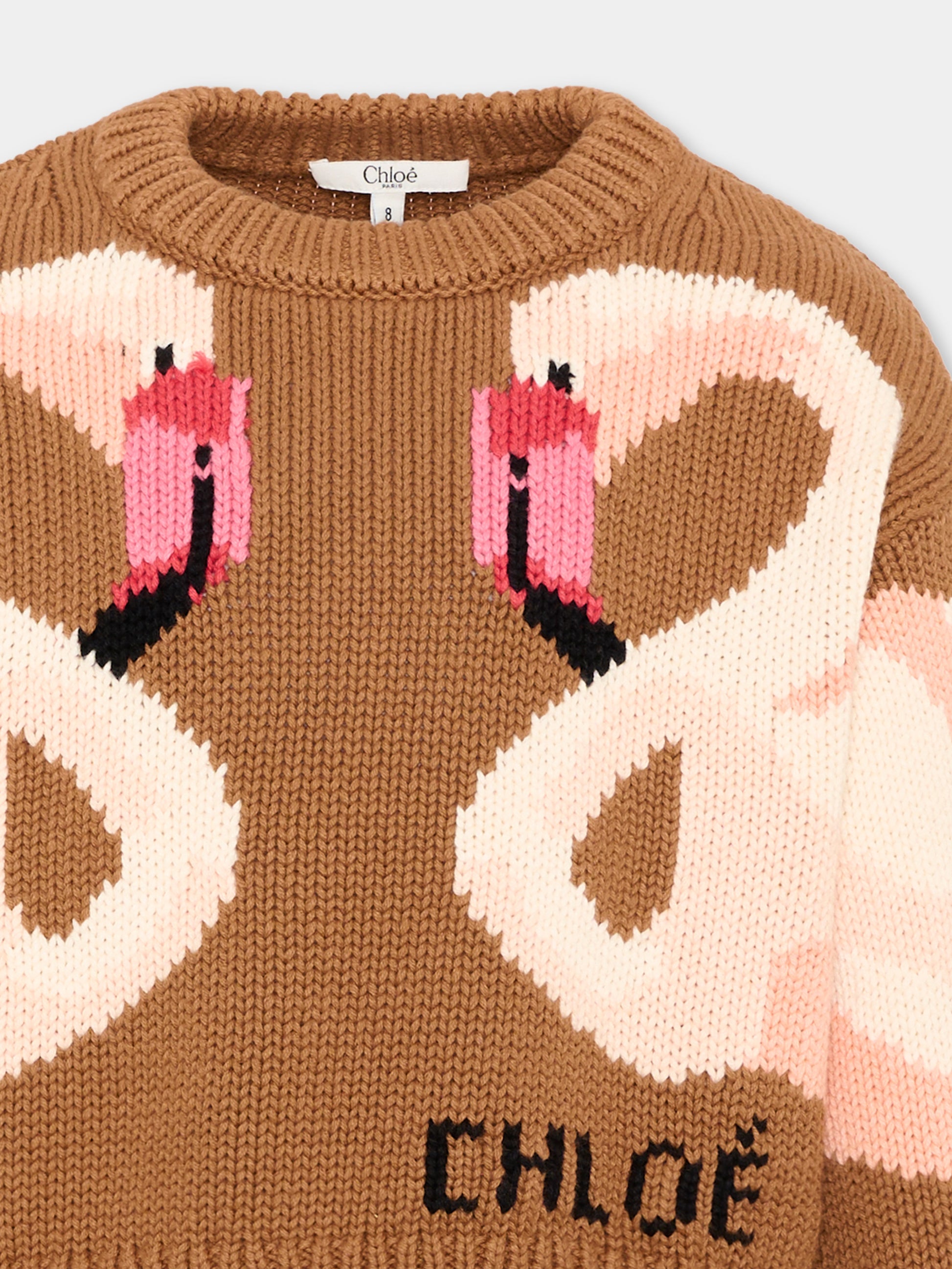 Maglione marrone per bambina con cigni,Chloé Kids,C21294 31F