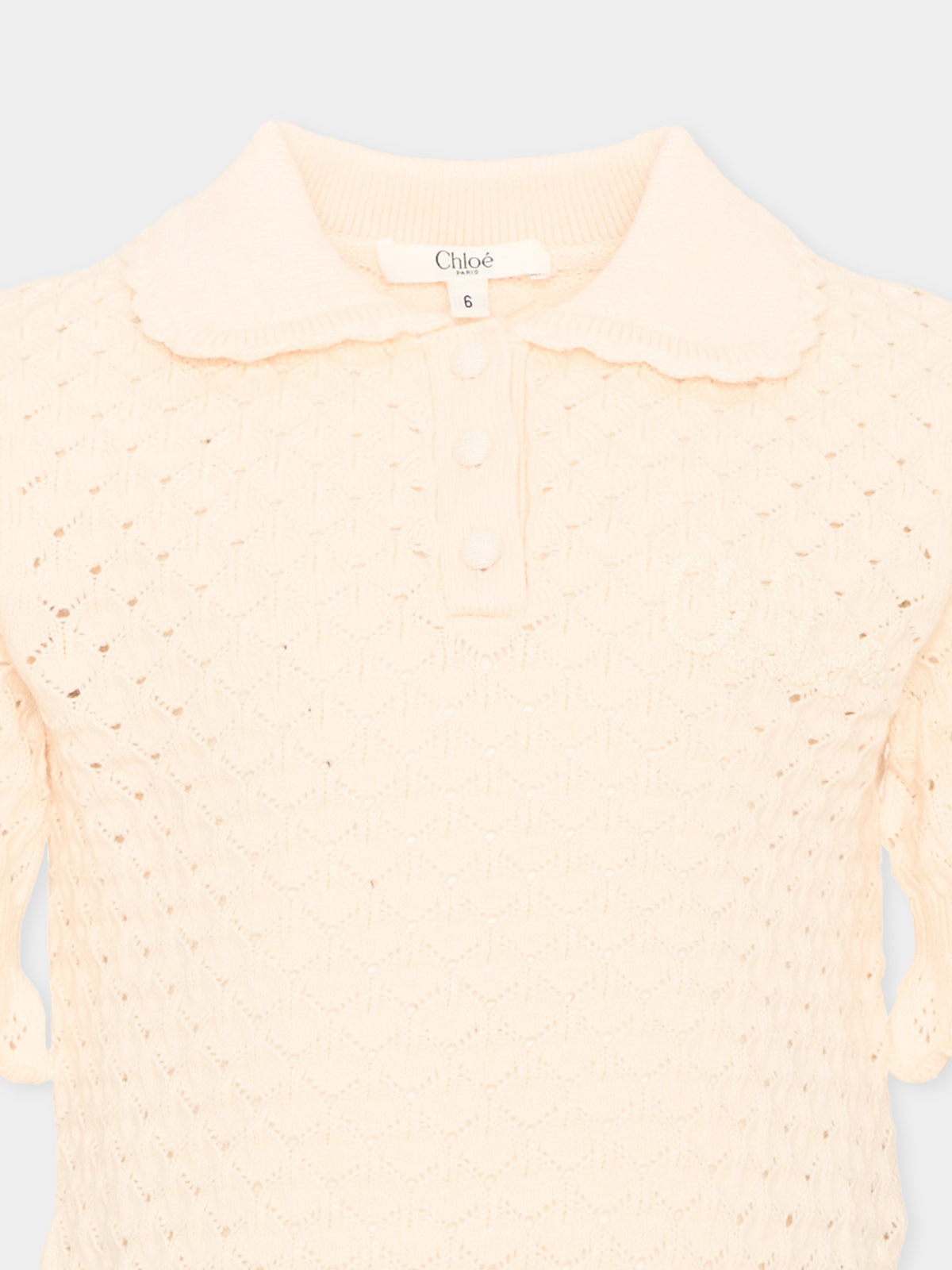 Polo a manica corta avorio traforata in maglia per bambina,Chloé Kids,C21296 148
