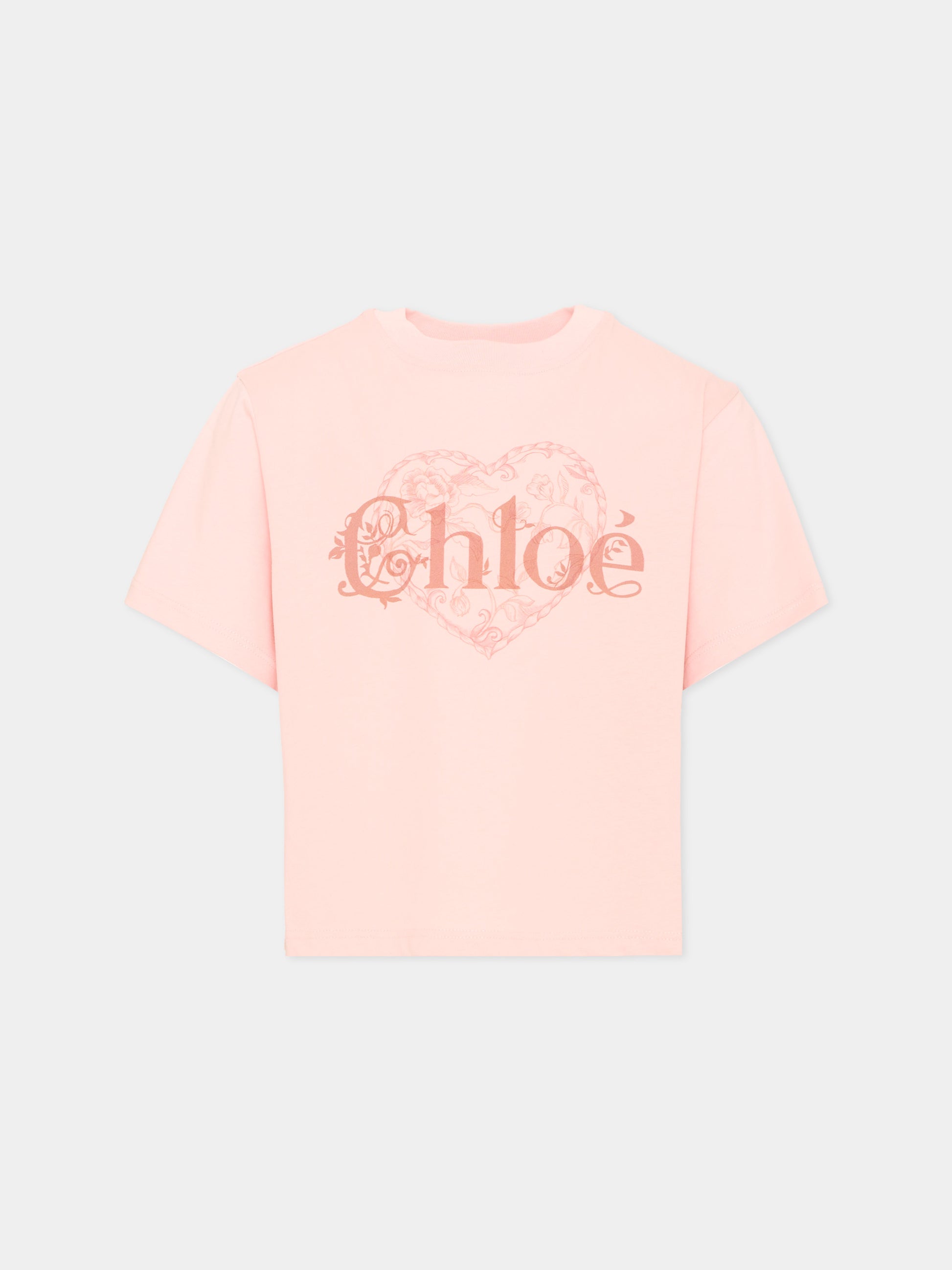 T-shirt rosa per bambina con cuore,Chloé Kids,C21300 461