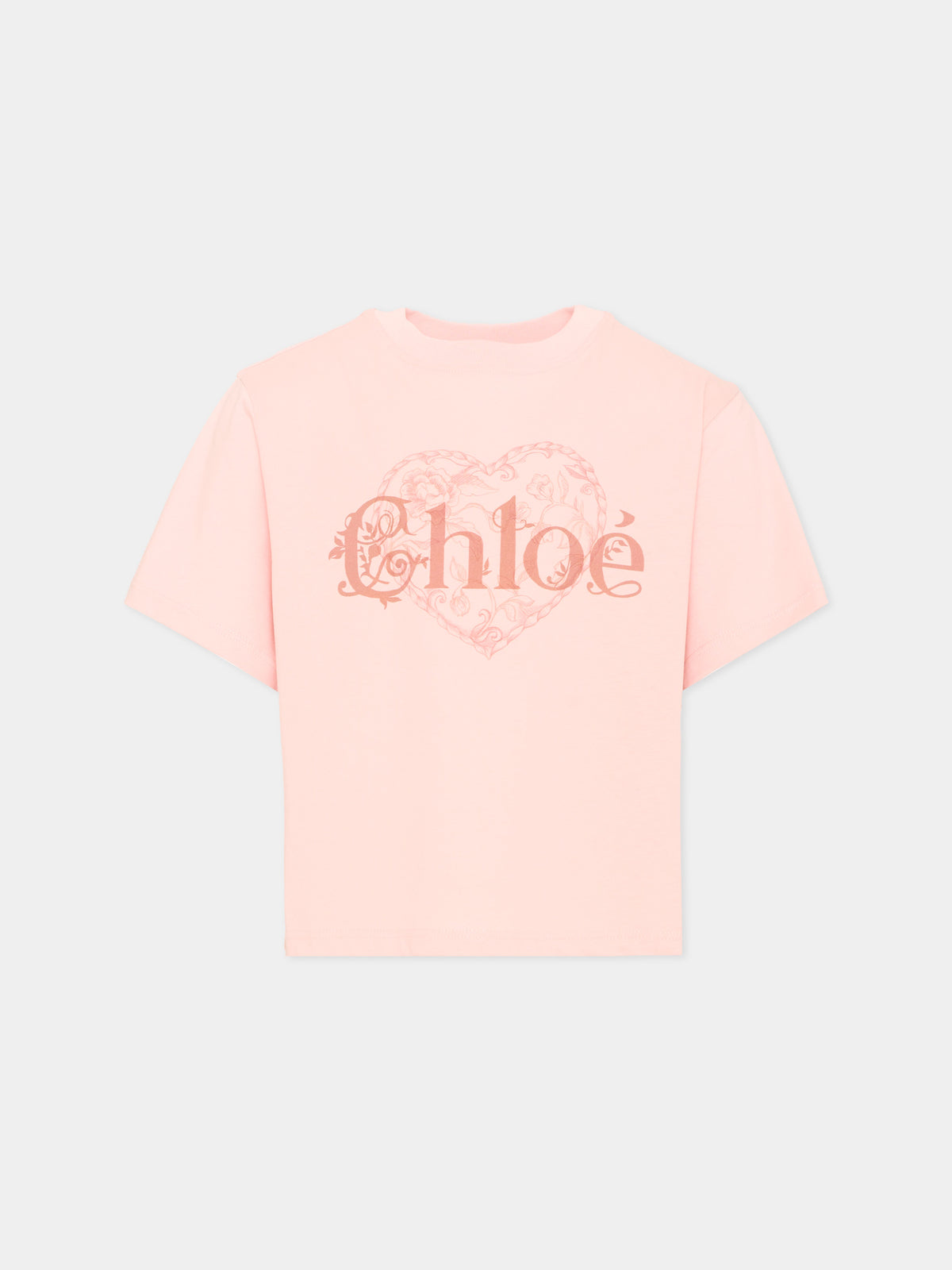 T-shirt rosa per bambina con cuore,Chloé Kids,C21300 461