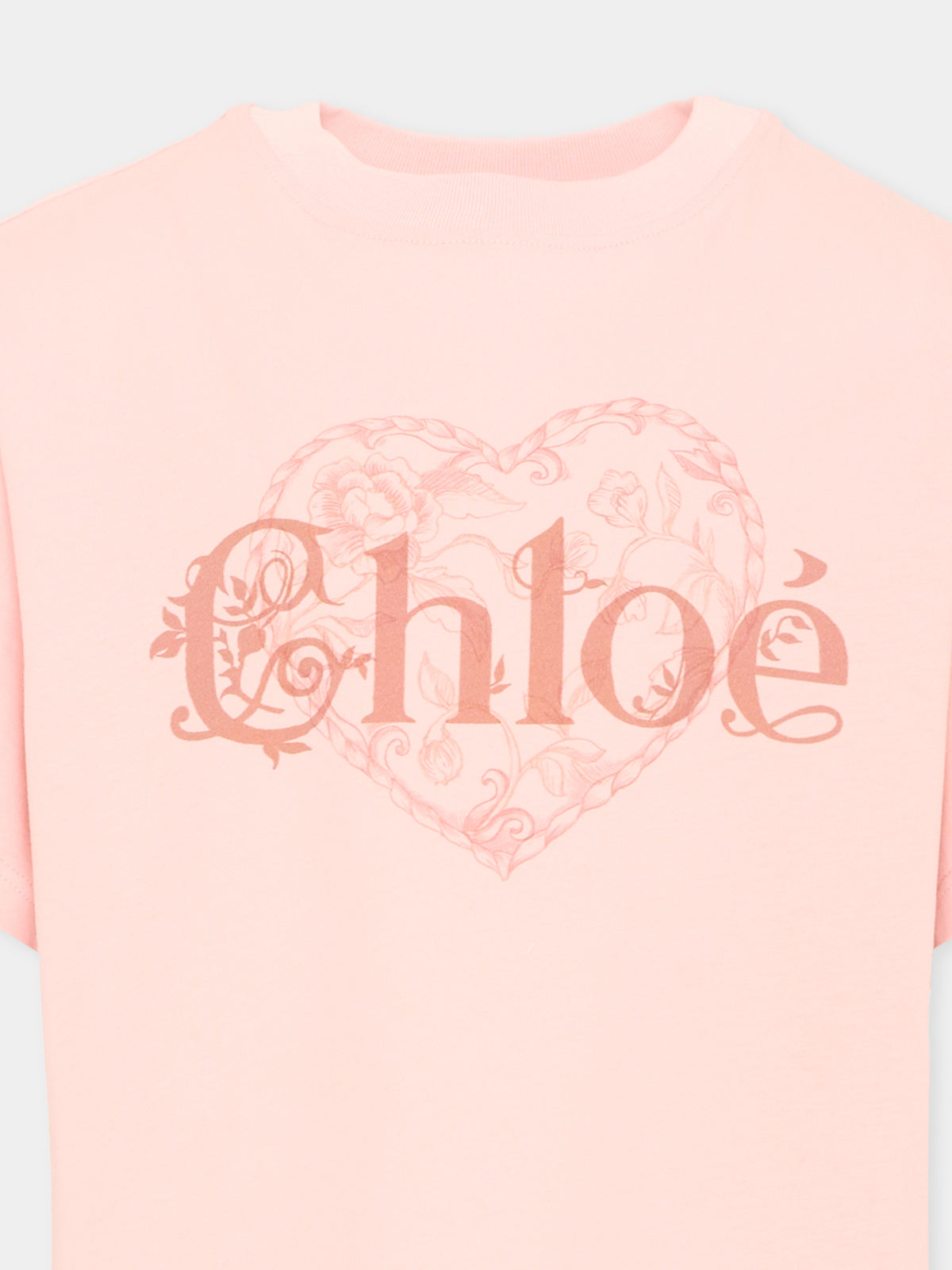 T-shirt rosa per bambina con cuore,Chloé Kids,C21300 461