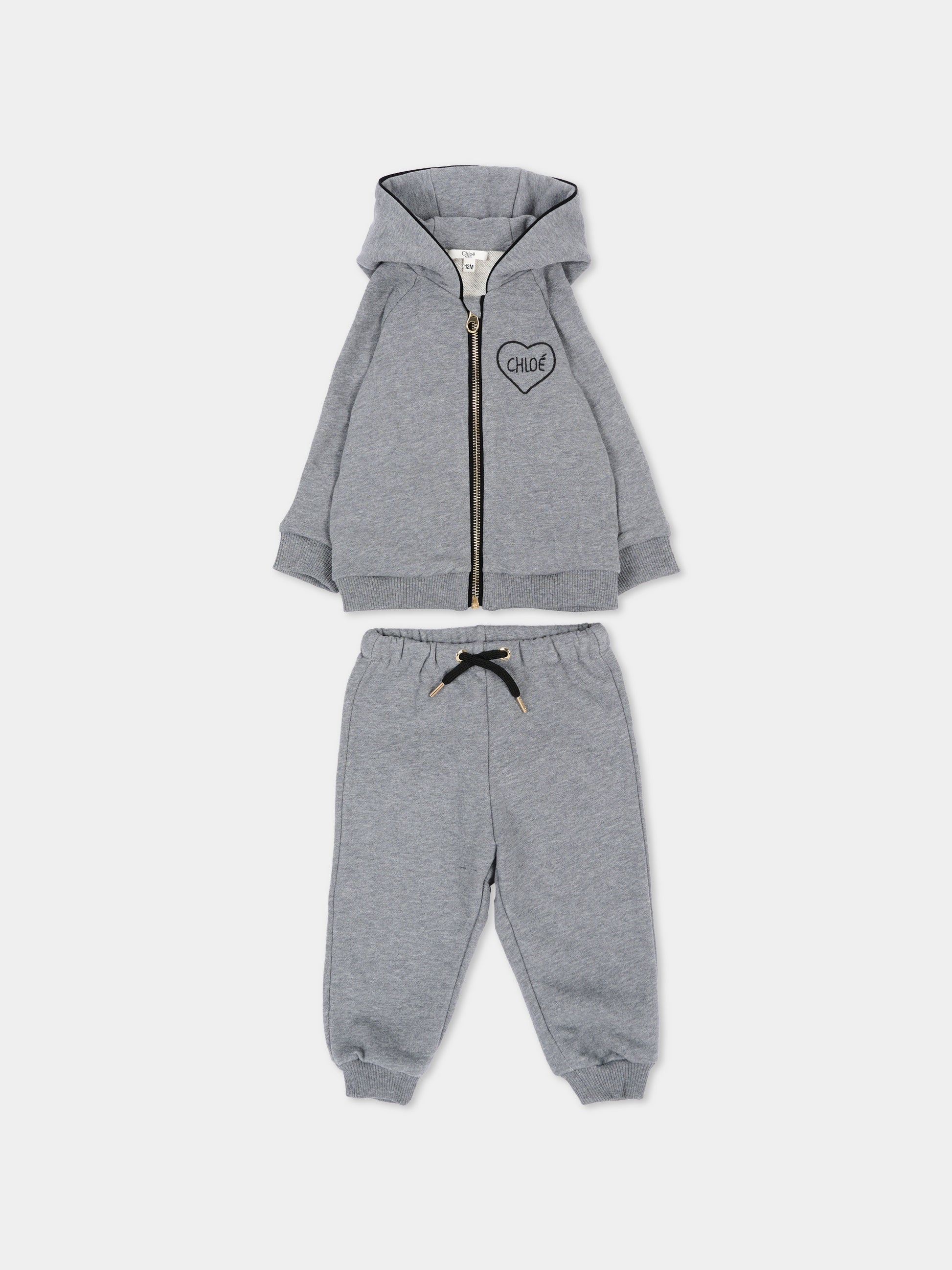 Completo sportivo lungo grigio per neonata,Chloé Kids,C21347 A46