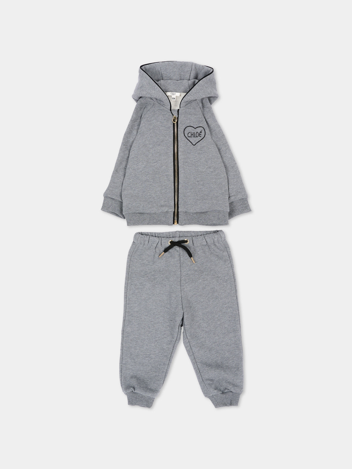 Completo sportivo lungo grigio per neonata,Chloé Kids,C21347 A46
