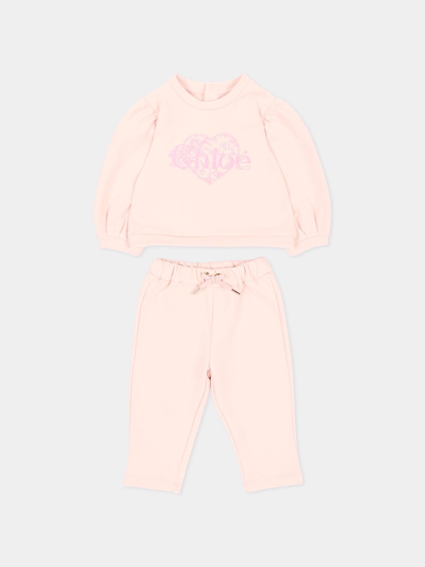 Completo sportivo lungo rosa per neonata,Chloé Kids,C21348 46J