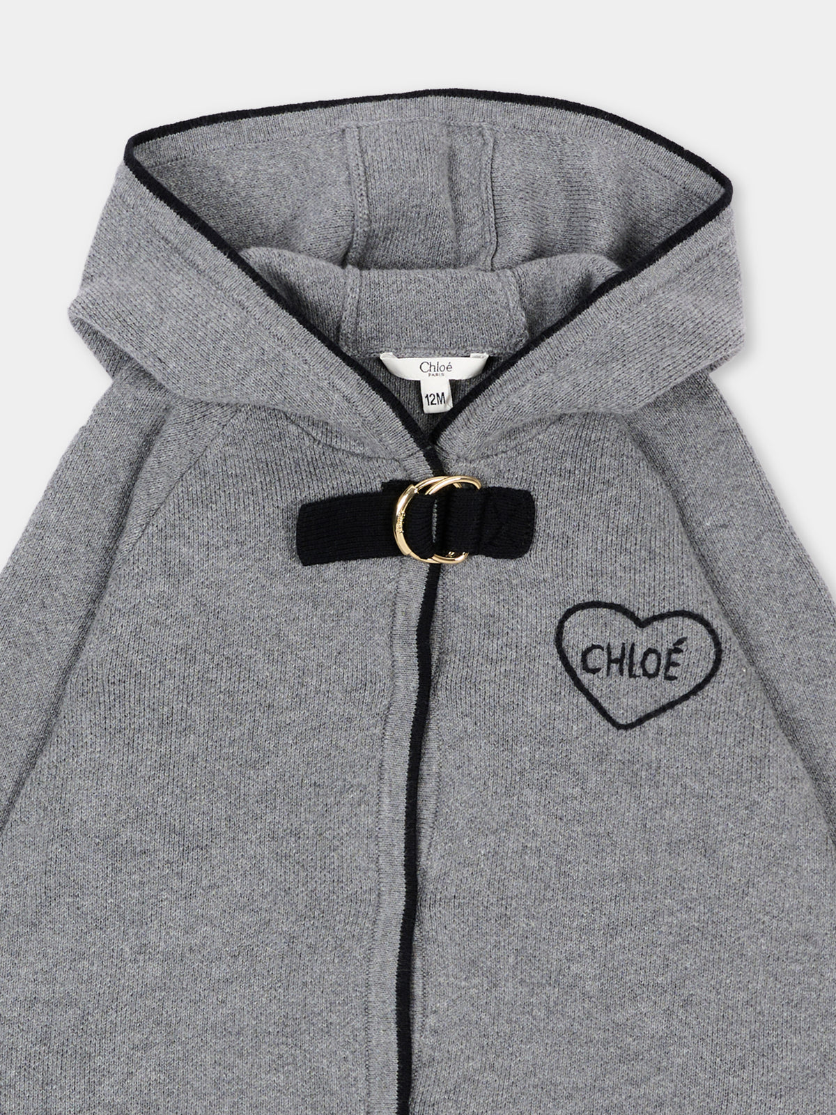 Cappa grigia per neonata con cappuccio in maglia,Chloé Kids,C21355 A46