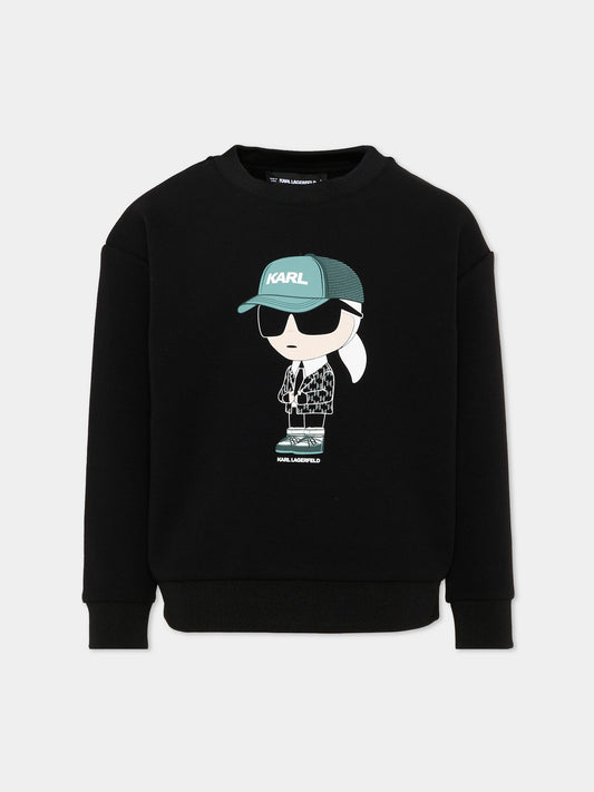 Felpa nera per bambino con Ikonik Karl,Karl Lagerfeld Kids,Z31370 09B