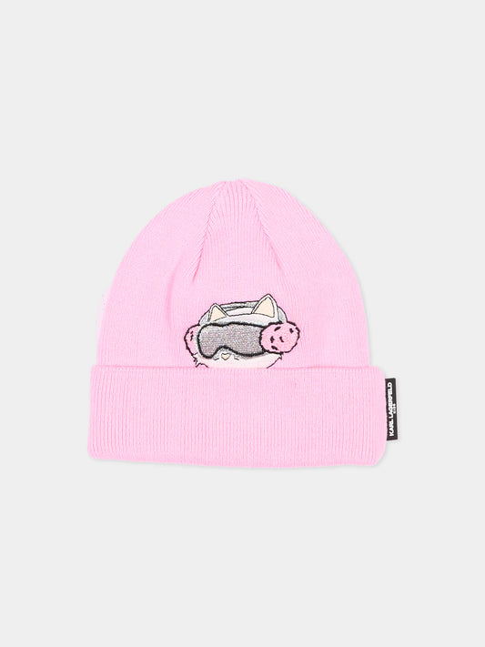 Berretto rosa per neonata con Choupette,Karl Lagerfeld Kids,Z31419 47U