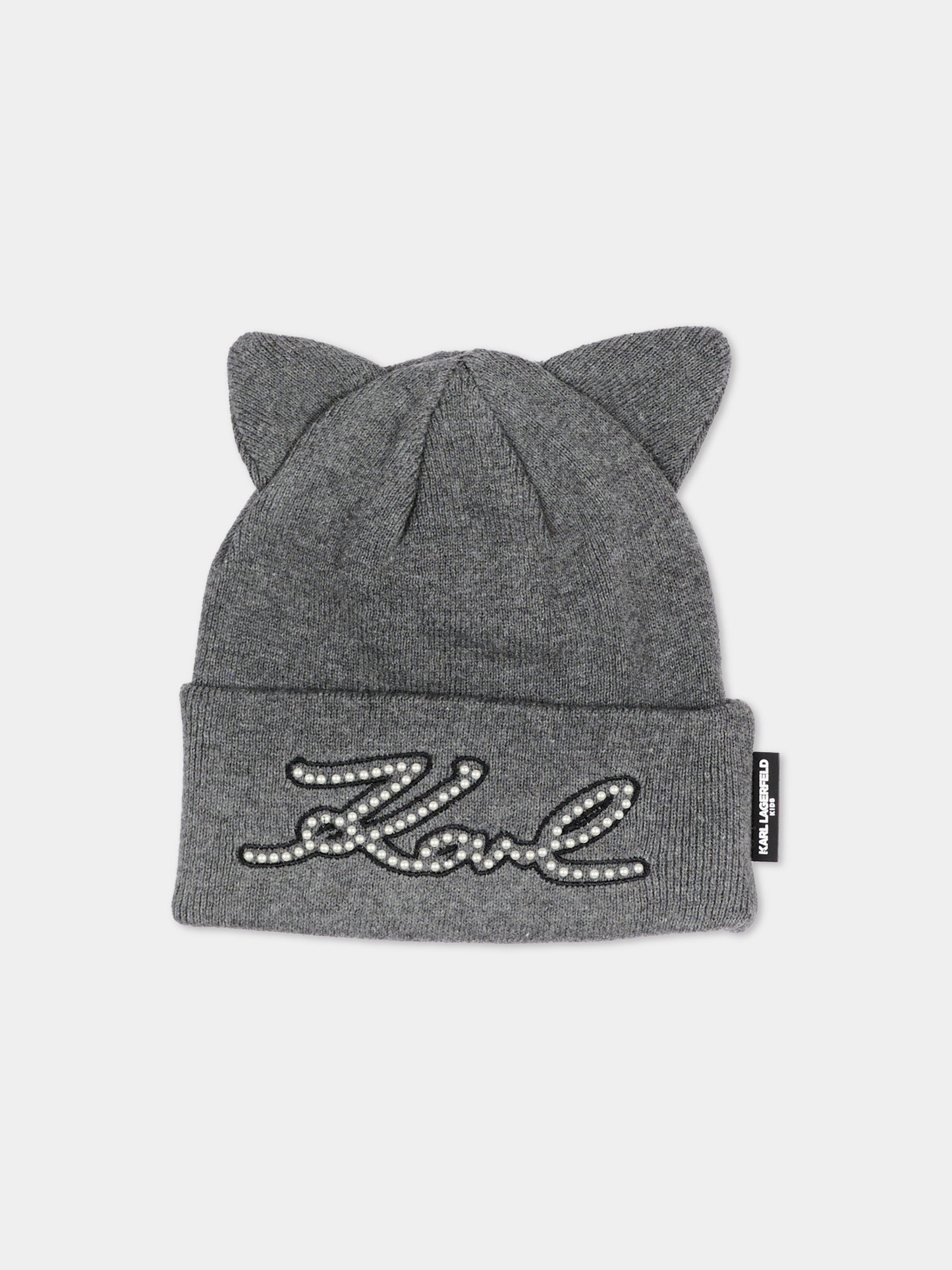 Berretto grigio per bambina con logo,Karl Lagerfeld Kids,Z31423 A19