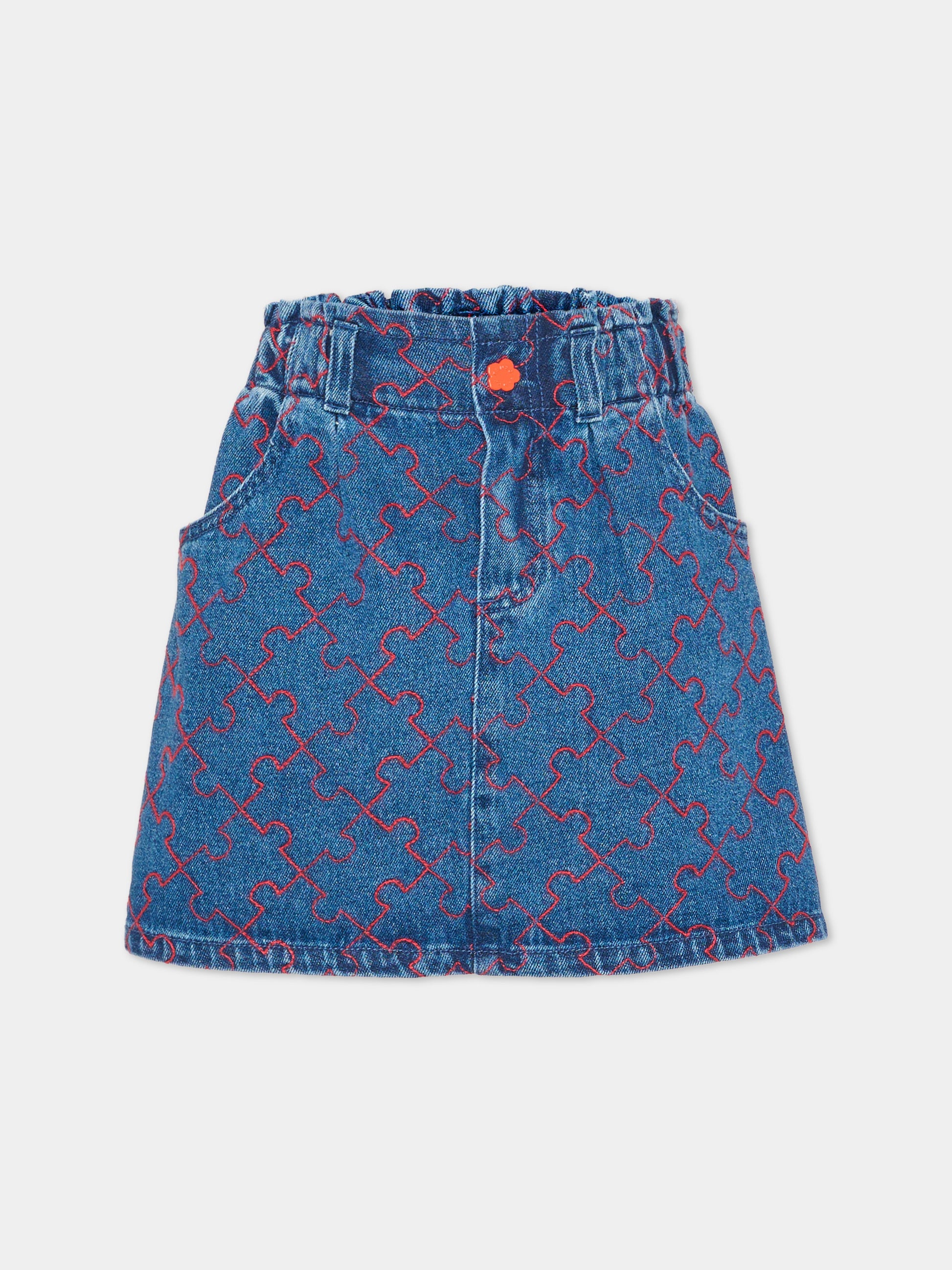 Gonna denim per bambina con patch,Kenzo Kids,K61905 Z25