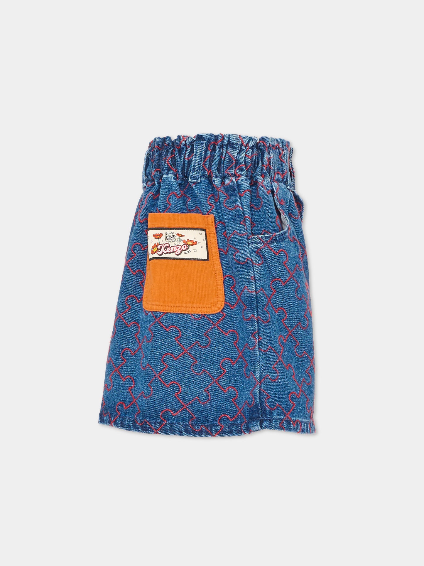 Gonna denim per bambina con patch,Kenzo Kids,K61905 Z25