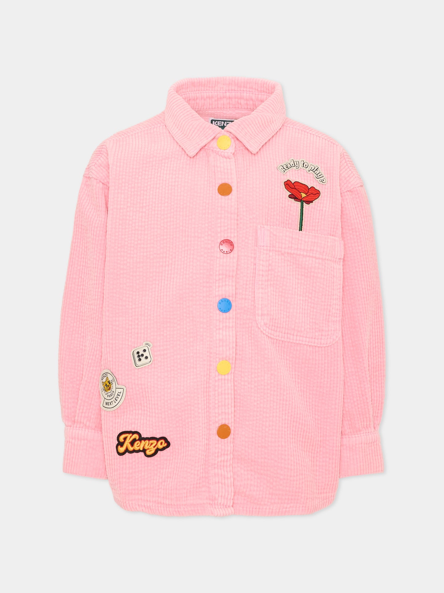 Camicia a manica lunga rosa per bambina con patch,Kenzo Kids,K61910 45A