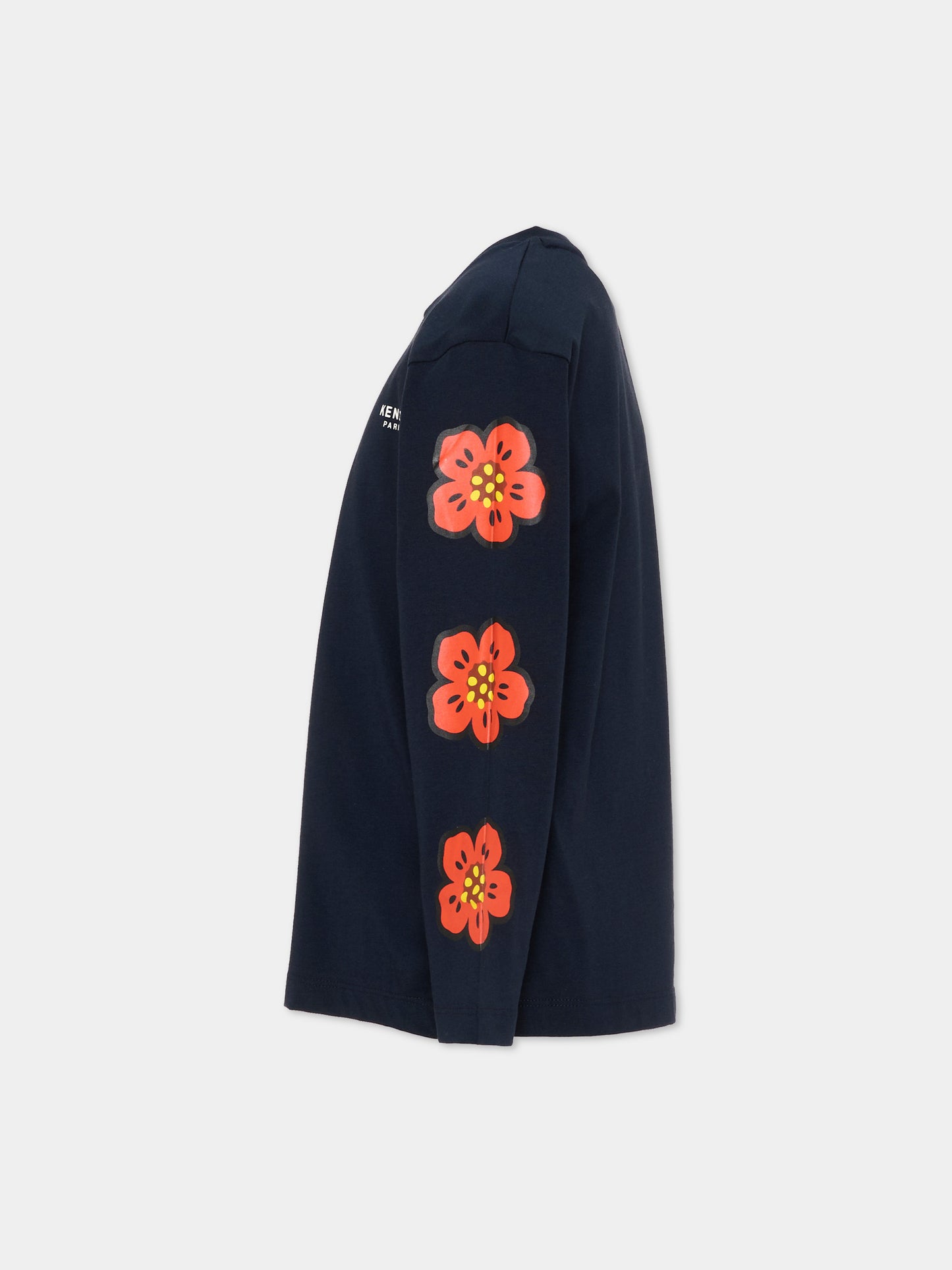 T-Shirt blu per bambina con fiori boke,Kenzo Kids,K62018 845