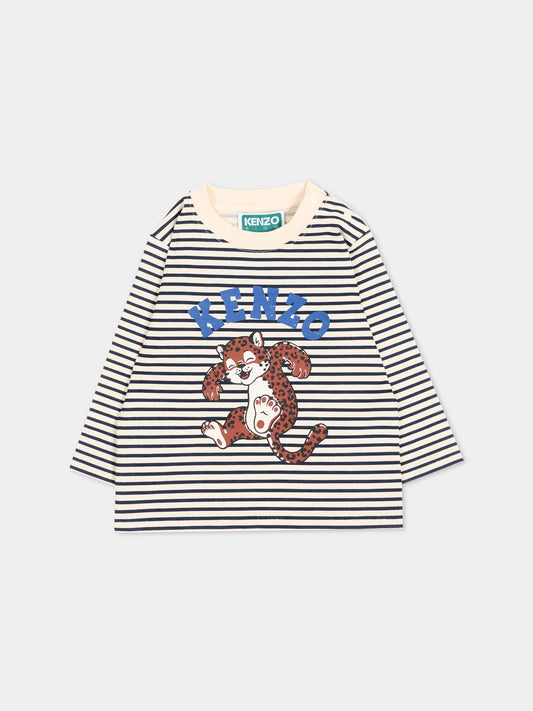 T-shirt a manica lunga blu a righe,Kenzo Kids,K62130 21G