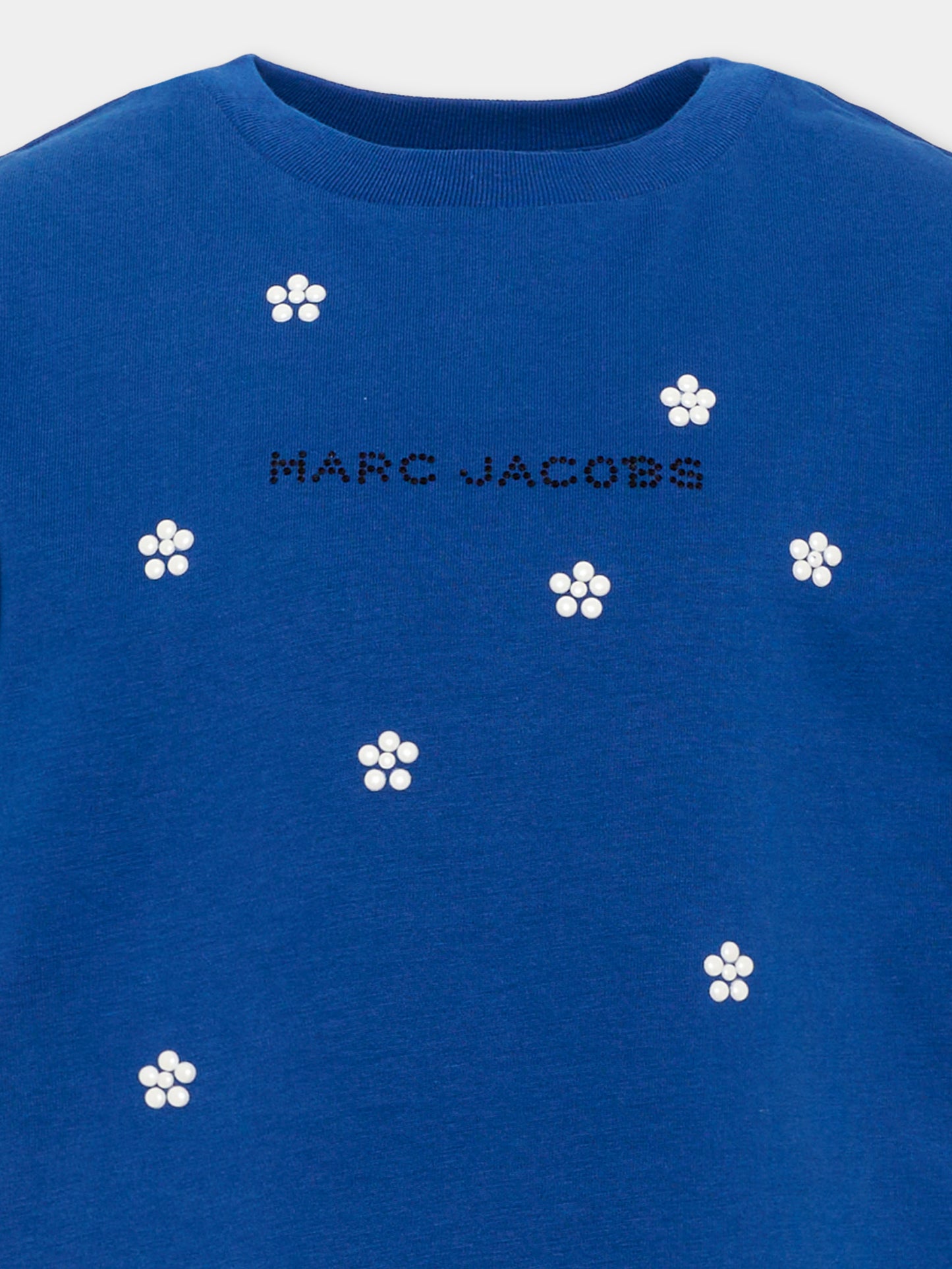 T-shirt blu per bambina con fiori,Marc Jacobs,W60993 841