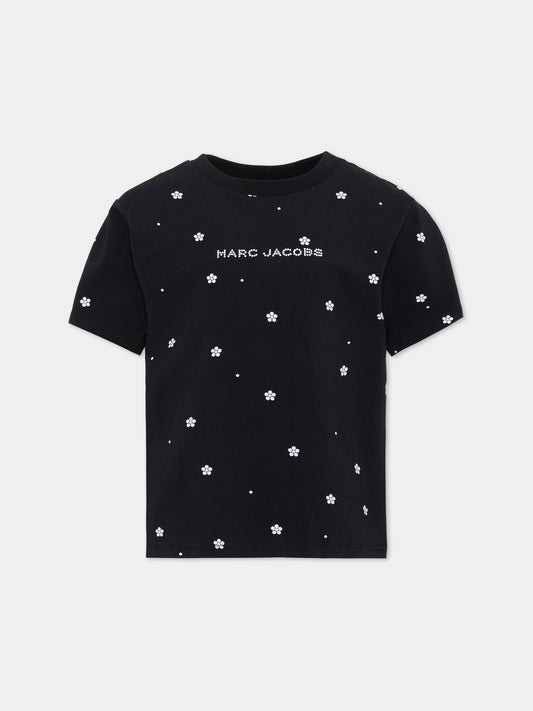 T-shirt nera per bambina con fiori,Marc Jacobs,W60995 09B