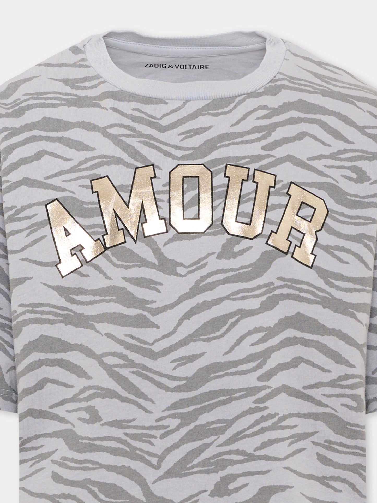 T-shirt grigia per bambina con stampa animalier,Zadig & Voltaire Kids,X60790 08E