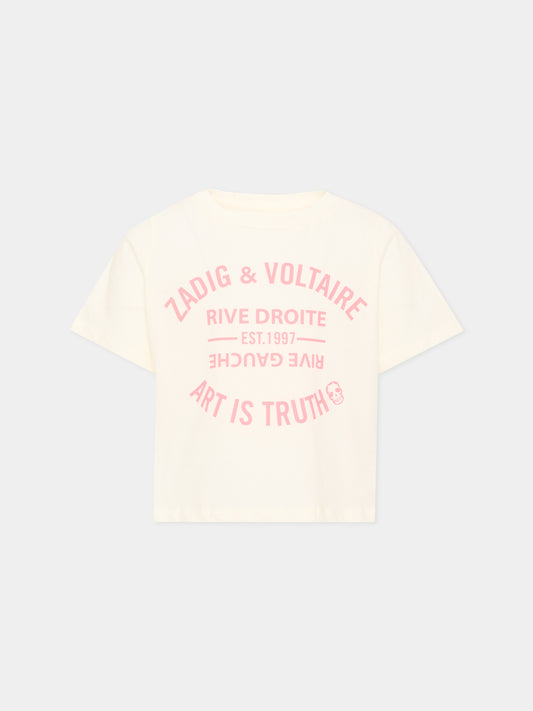T-shirt avorio per bambina con logo,Zadig & Voltaire Kids,X60793 195