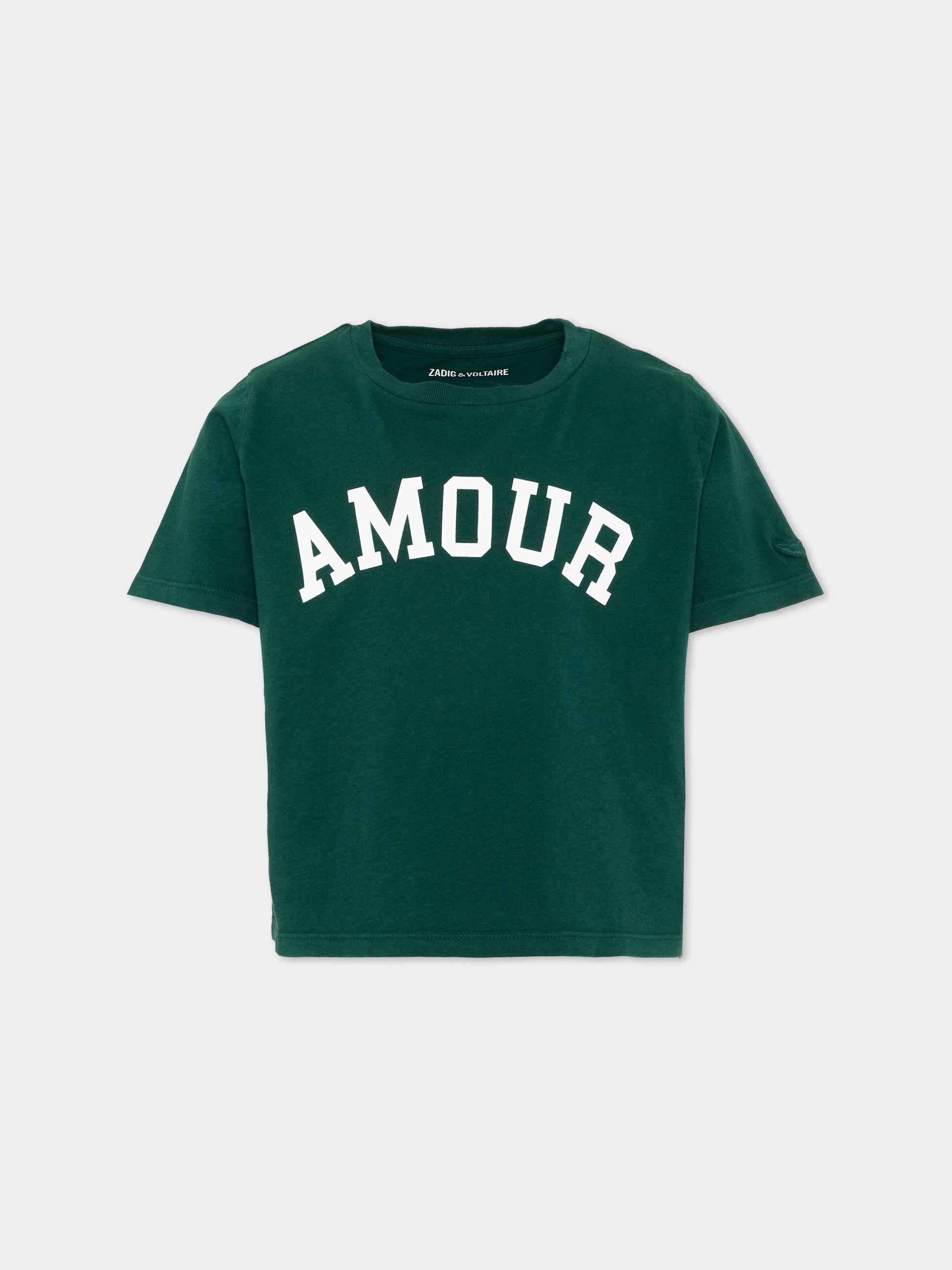 T-shirt verde per bambina con scritta,Zadig & Voltaire Kids,X60793 66H