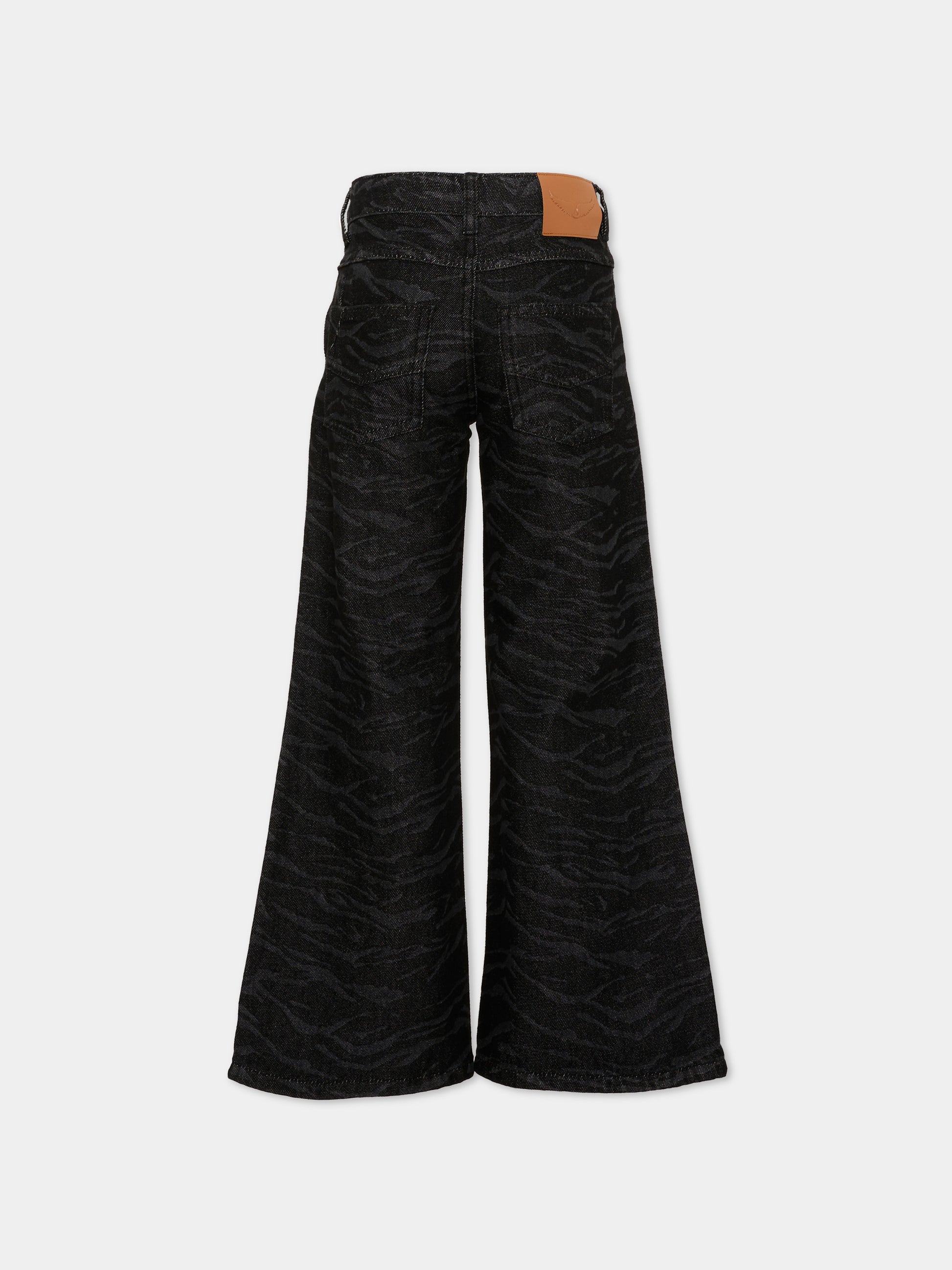 Jeans nero per bambina con stampa animalier,Zadig & Voltaire Kids,X60826 Z11