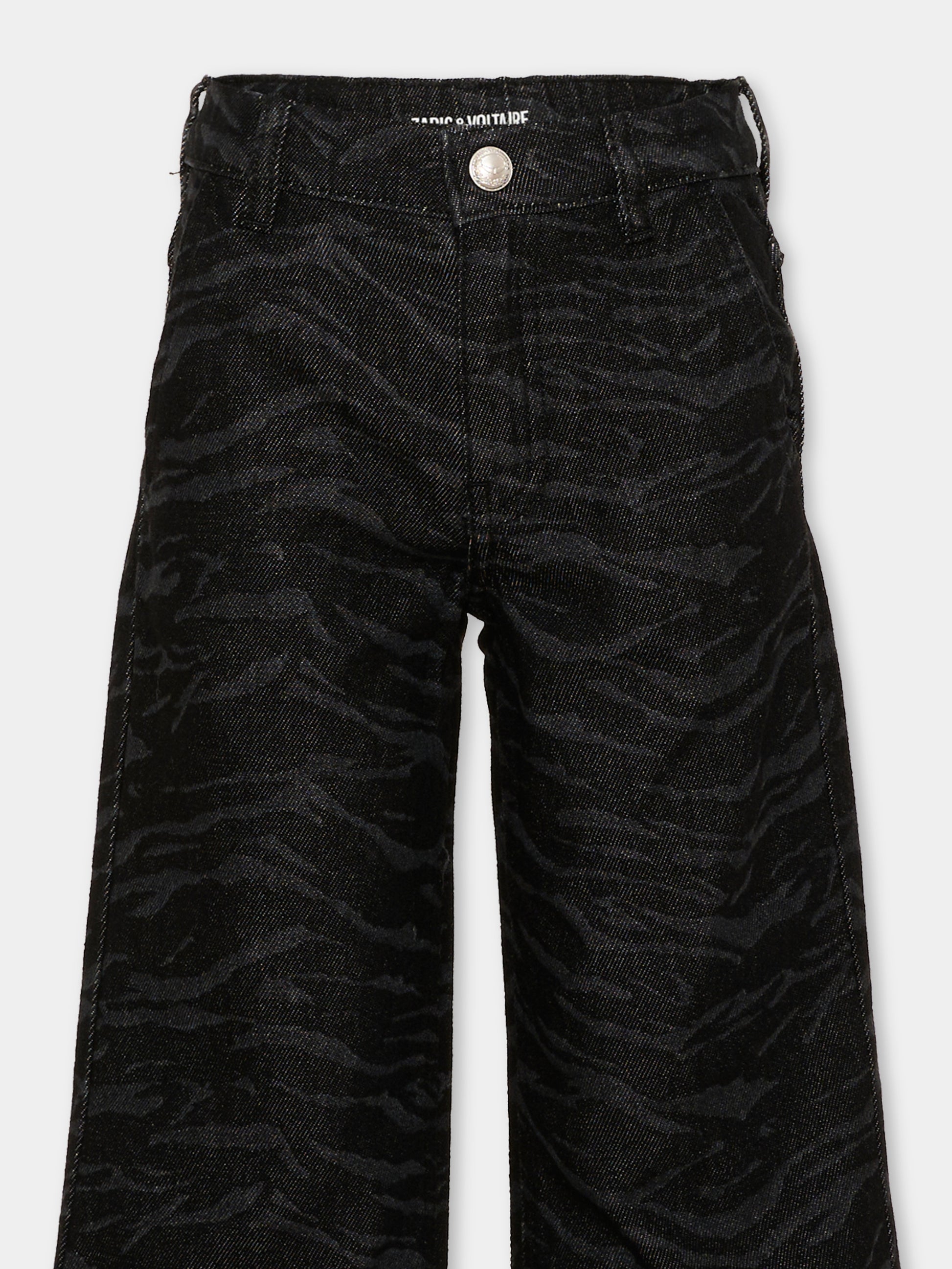 Jeans nero per bambina con stampa animalier,Zadig & Voltaire Kids,X60826 Z11