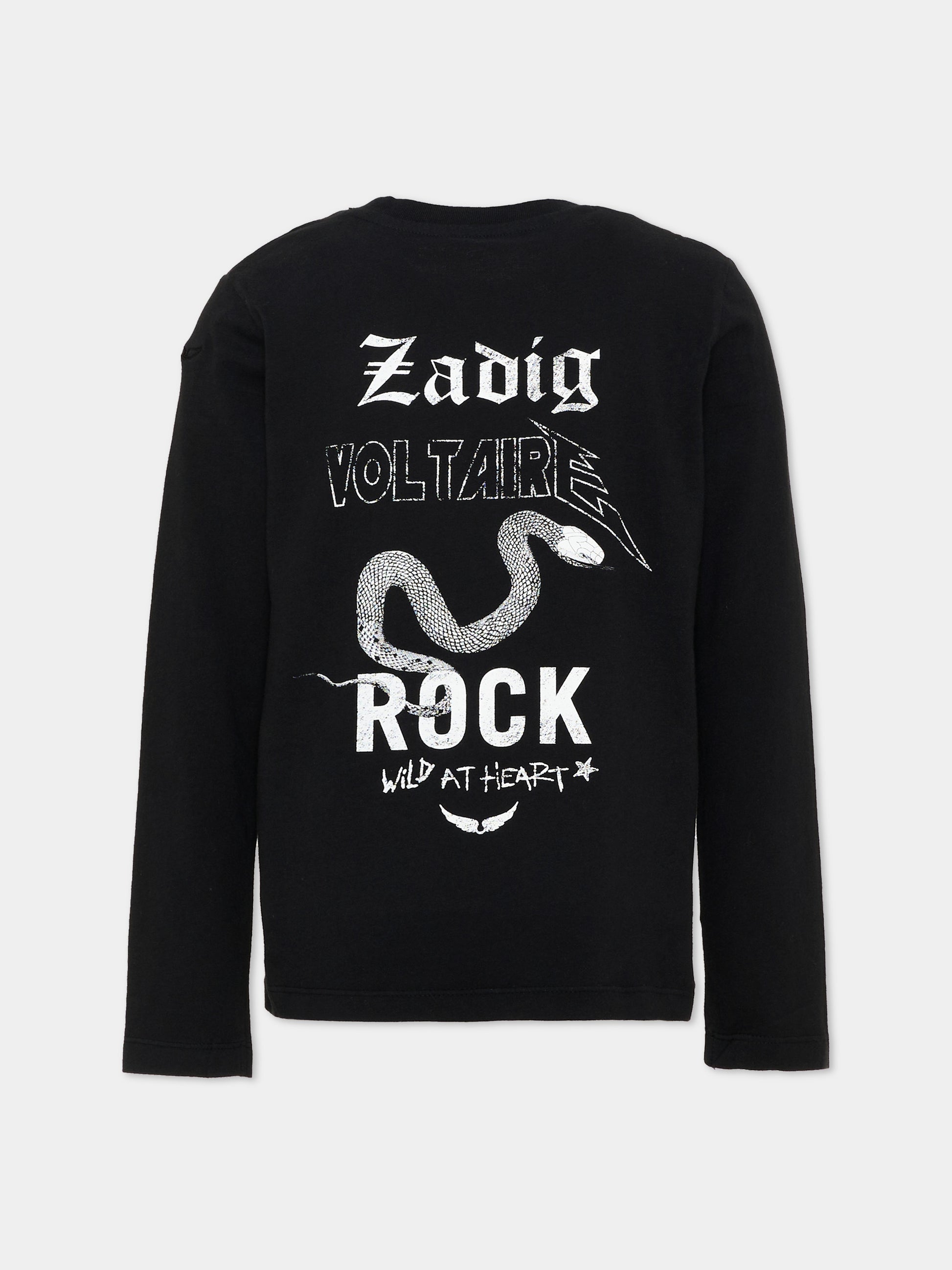 T-shirt nera per bambini con logo,Zadig & Voltaire Kids,X60842 09B