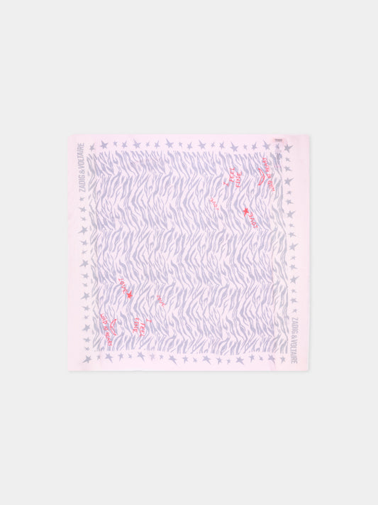 Foulard rosa per bambina stampa zebrata,Zadig & Voltaire Kids,X60879 44A