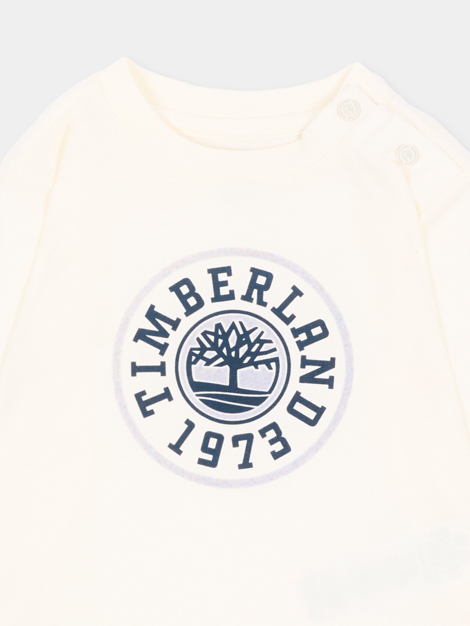 T-shirt a manica lunga avorio con logo,Timberland,T61026 127