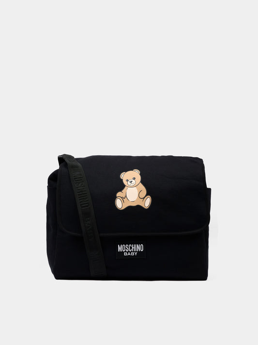 Borsa mamma nera per neonati con Teddy Bear,Moschino Kids,M5X03D LCA40 60100