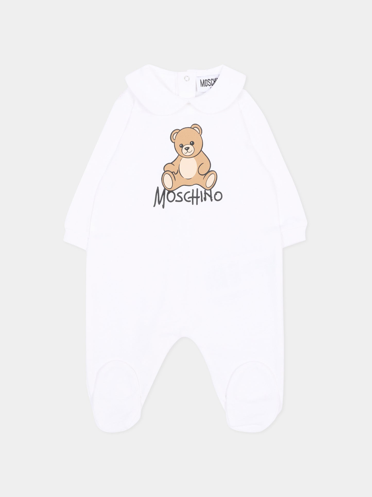 Tutina bianca per neonati con Teddy Bear,Moschino Kids,M5Y037 LCA40 10101