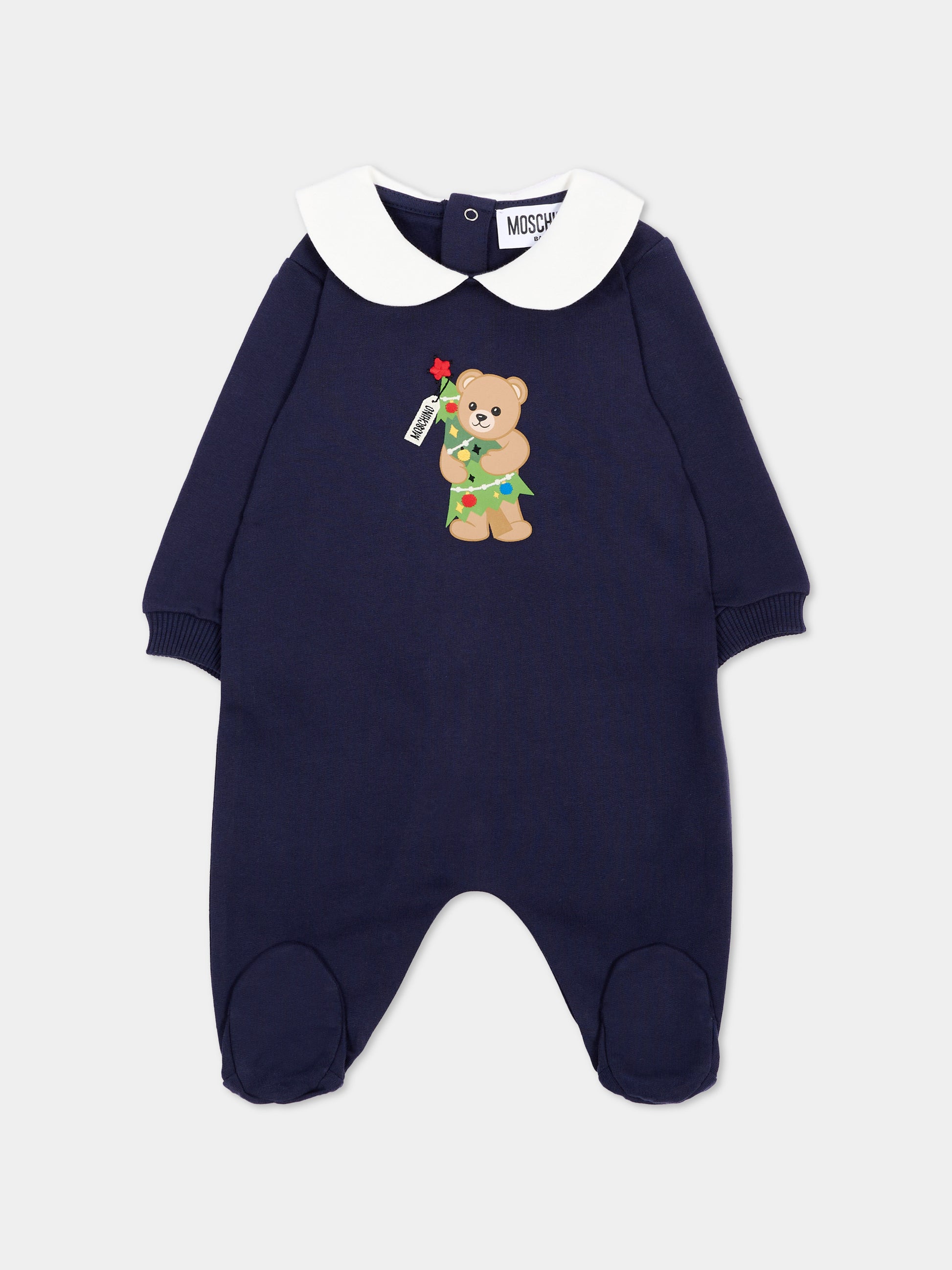 Tutina blu per neonato con Teddy Bear,Moschino Kids,M6Y037 LCA61 40016
