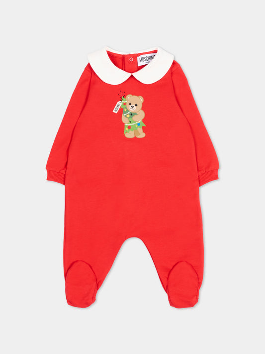 Tutina rossa per neonati con Teddy Bear,Moschino Kids,M6Y037 LCA61 50109