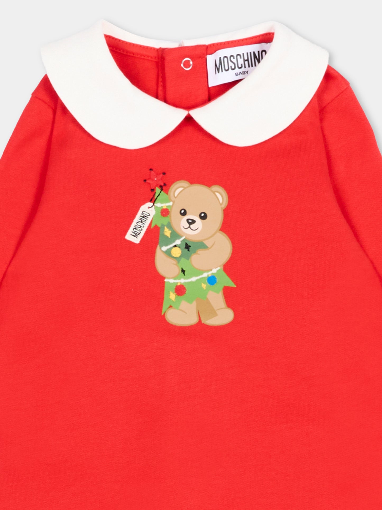 Tutina rossa per neonati con Teddy Bear,Moschino Kids,M6Y037 LCA61 50109